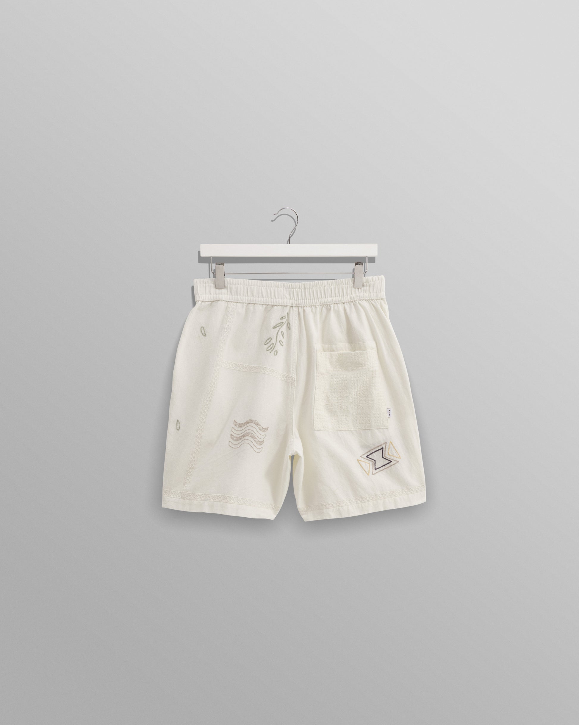 wax london men's Kurt - Ecru Doodle Embroidered Shorts