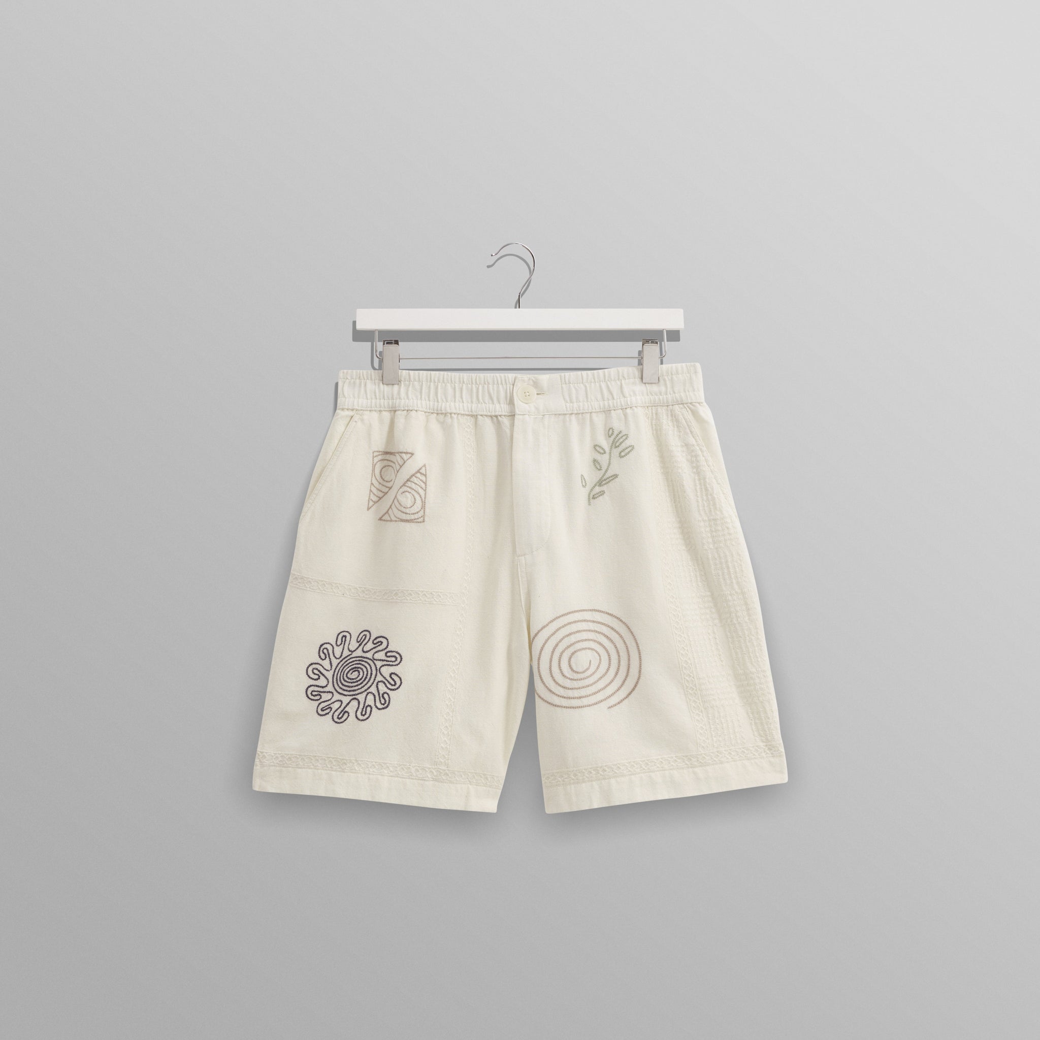 wax london men's Kurt - Ecru Doodle Embroidered Shorts