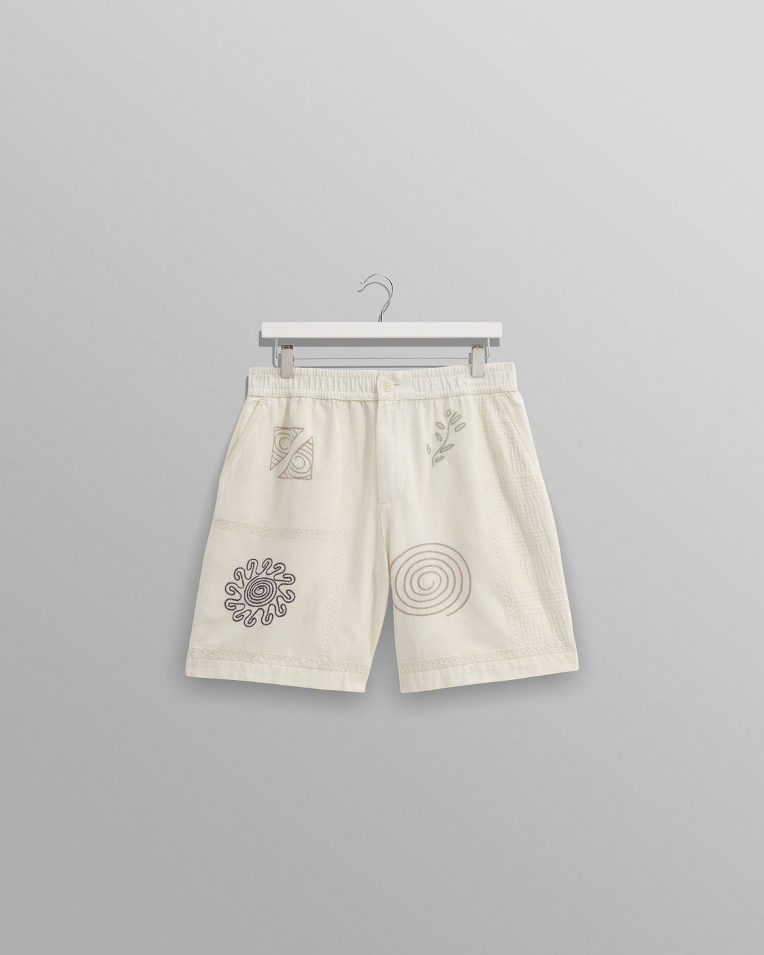 wax london men's Kurt - Ecru Doodle Embroidered Shorts