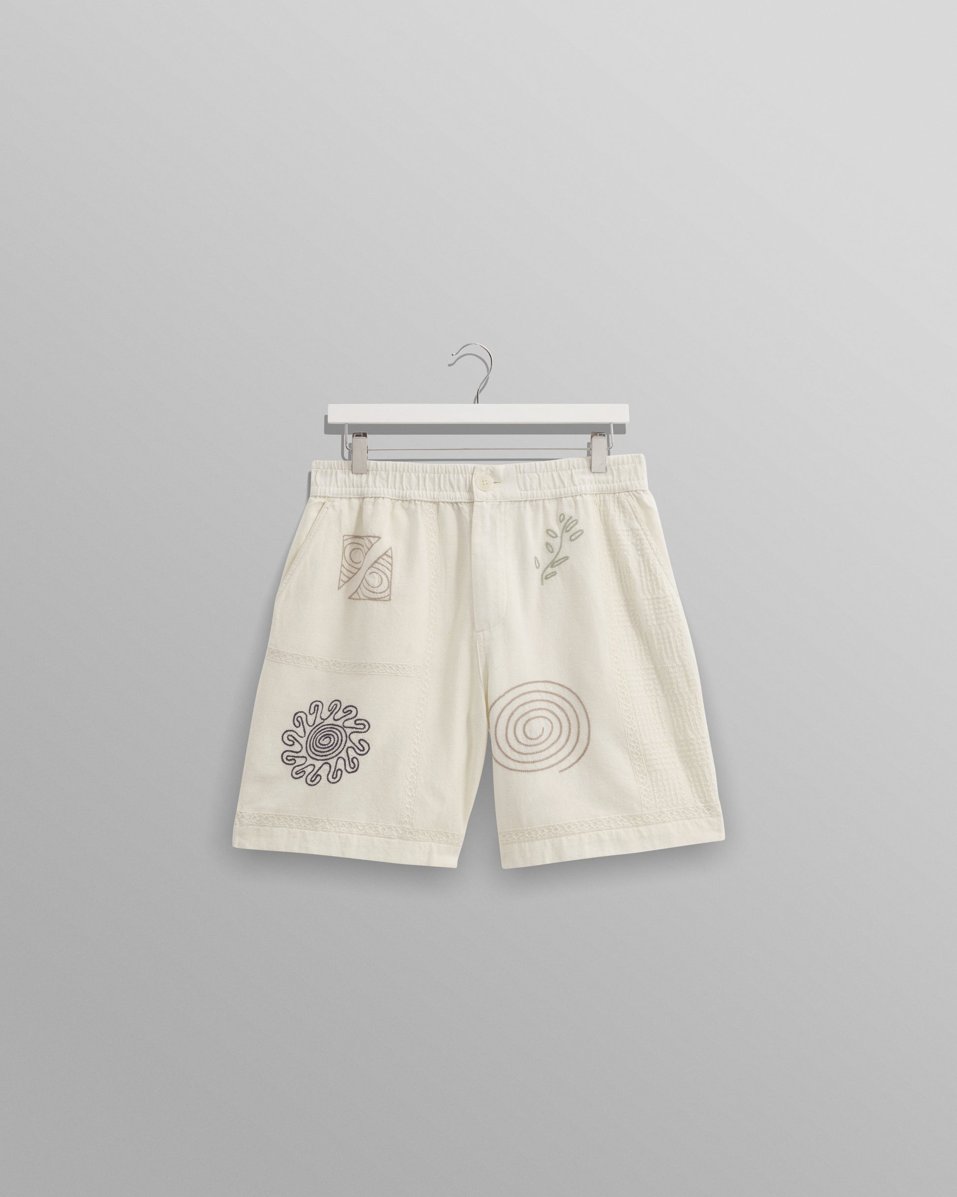 wax london men's Kurt - Ecru Doodle Embroidered Shorts