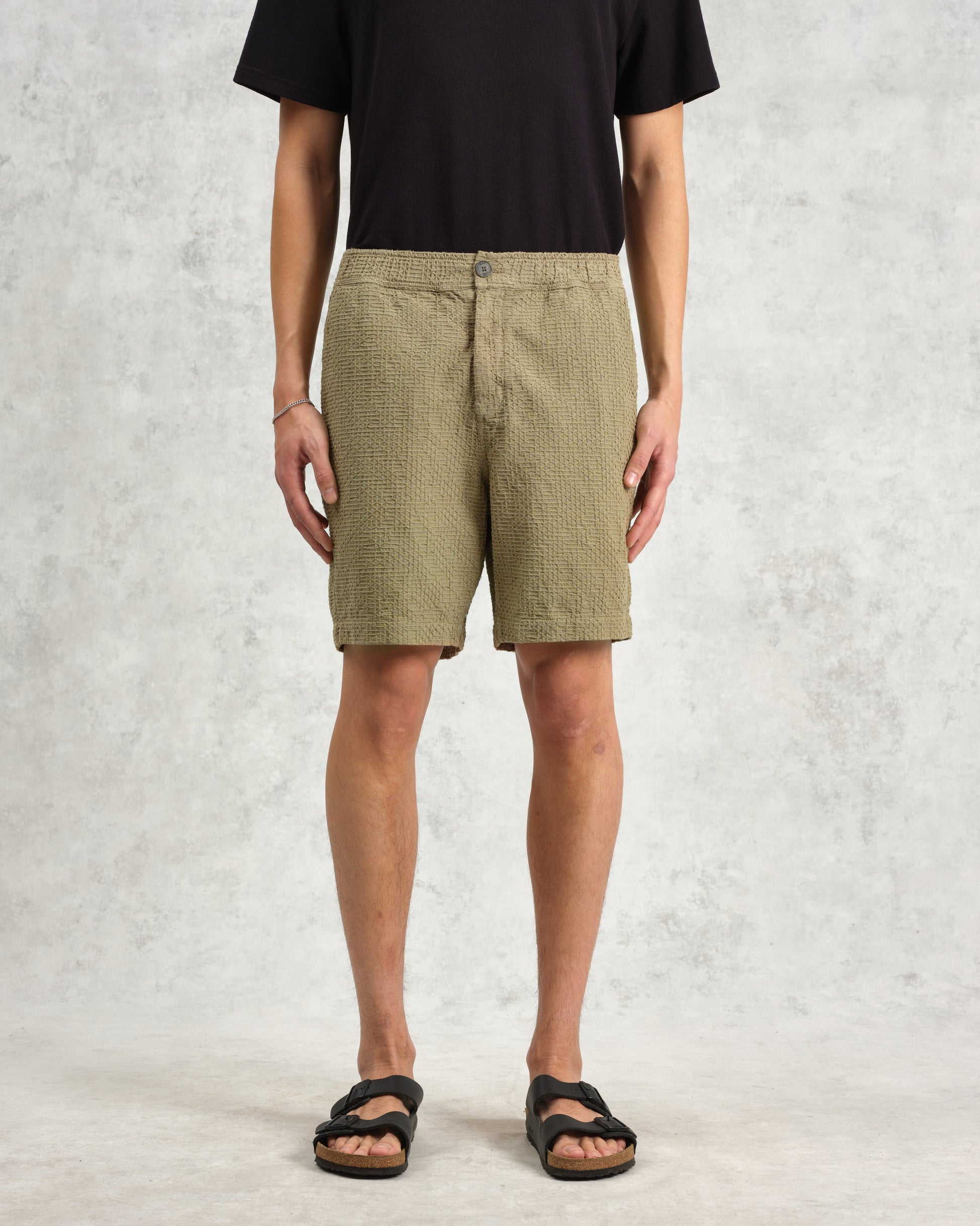 wax london men's Kurt - Khaki Honeycomb Cotton Shorts