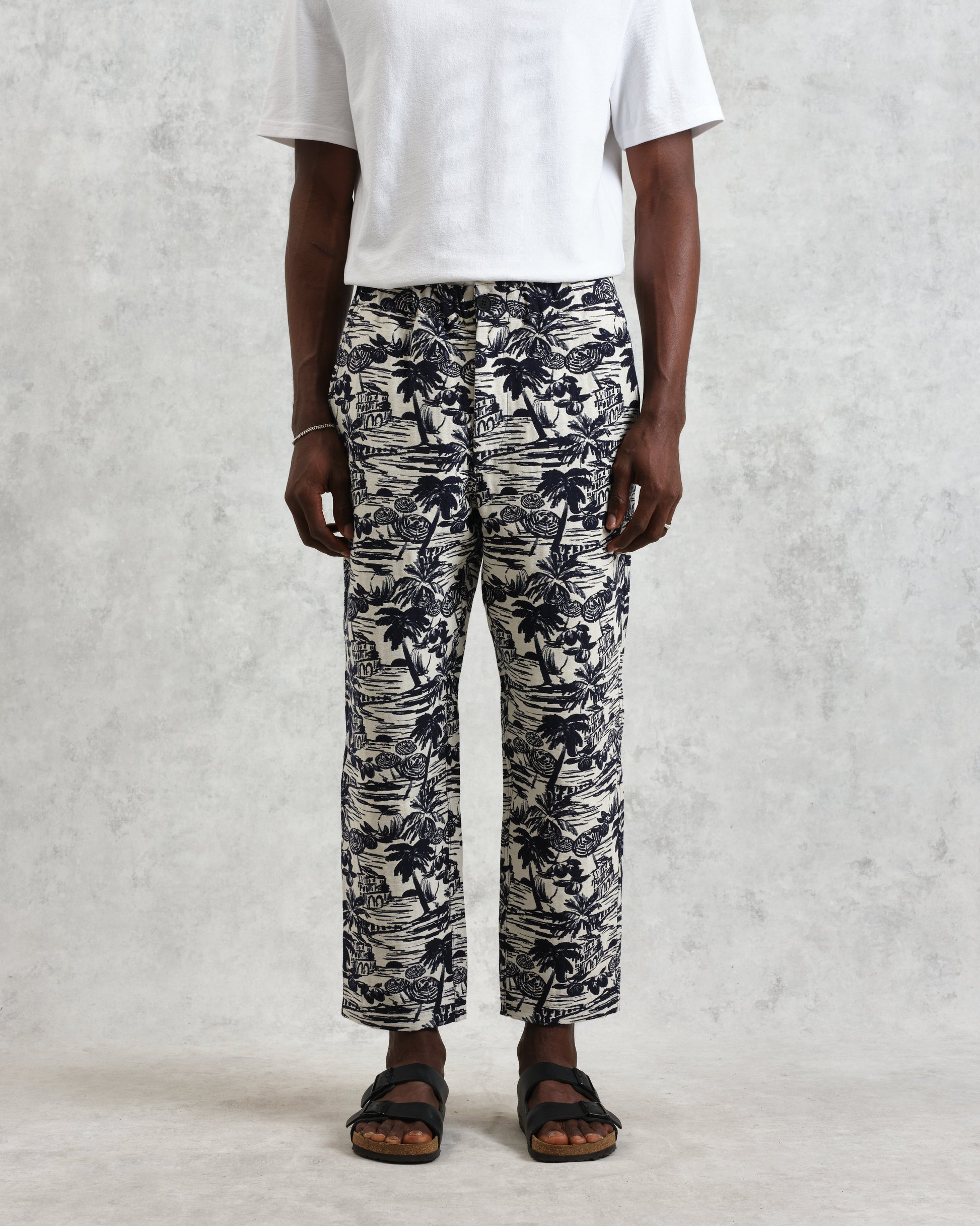 wax london men's Kurt - Navy And Ecru Beach Jacquard Trousers