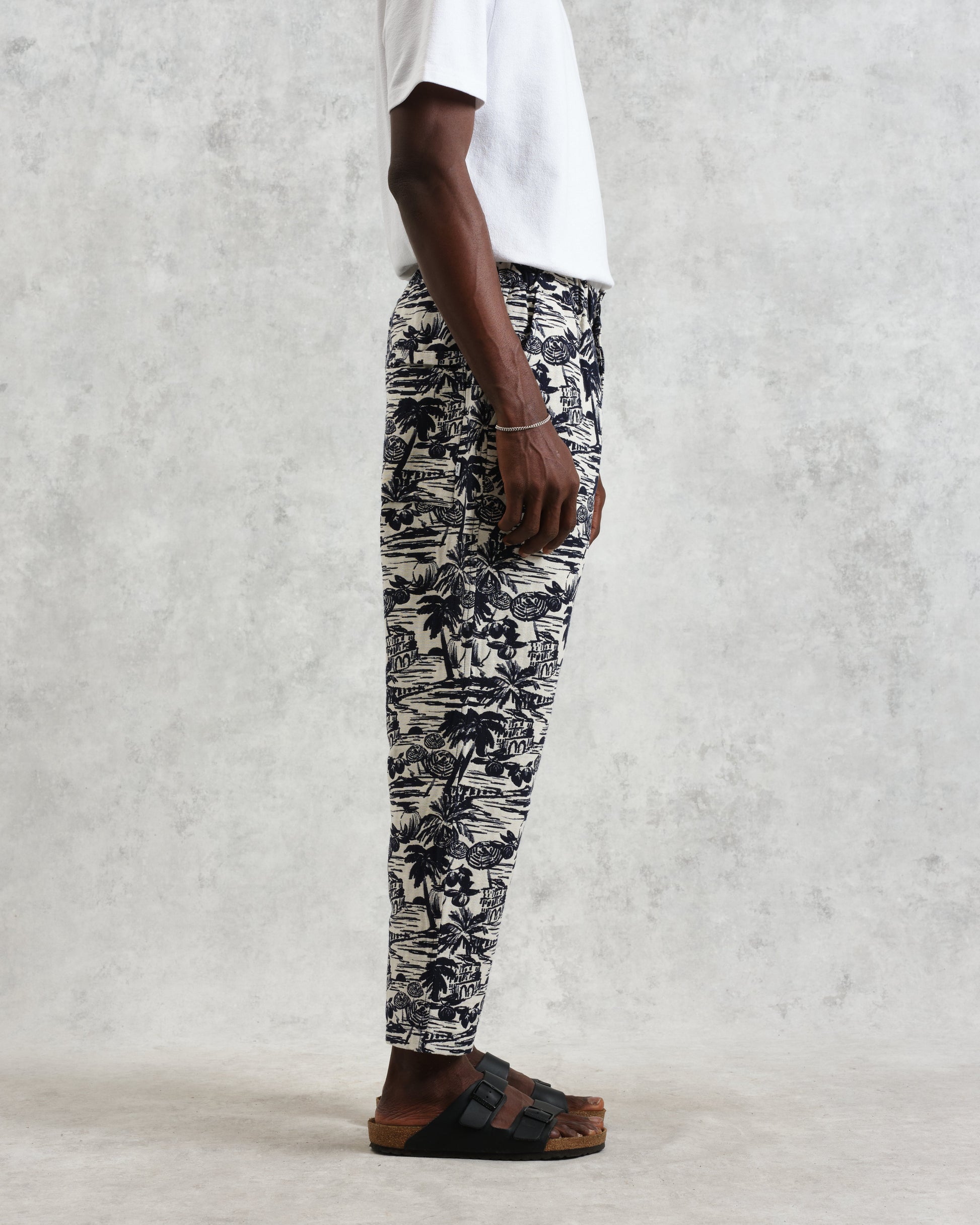 wax london men's Kurt - Navy And Ecru Beach Jacquard Trousers