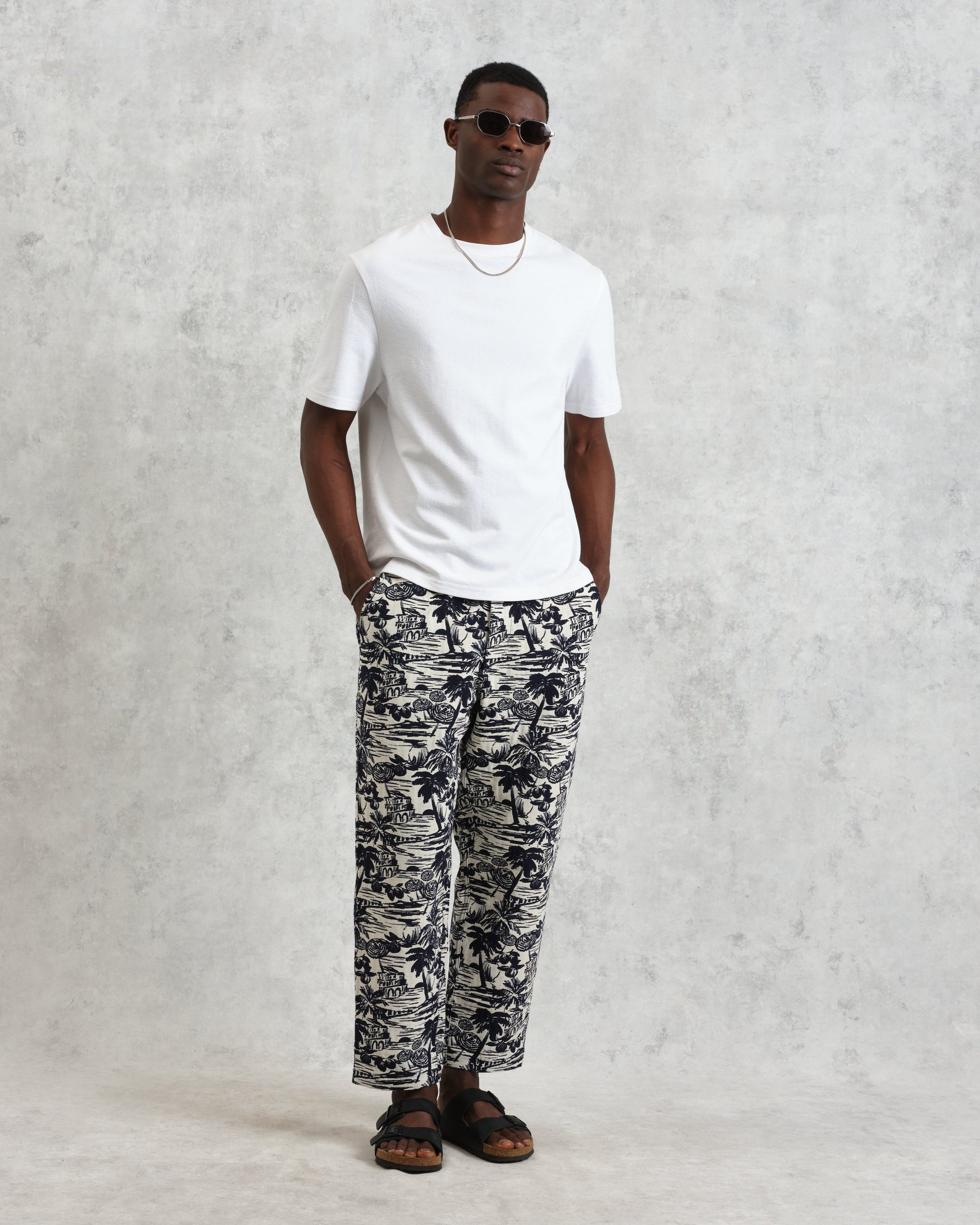 wax london men's Kurt - Navy And Ecru Beach Jacquard Trousers