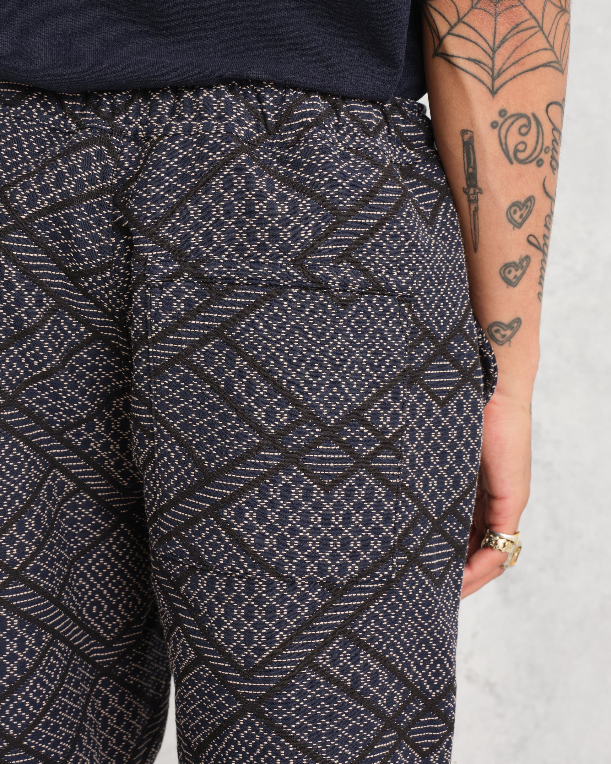 wax london men's Kurt - Navy Diamond Stitch Jacquard Trousers