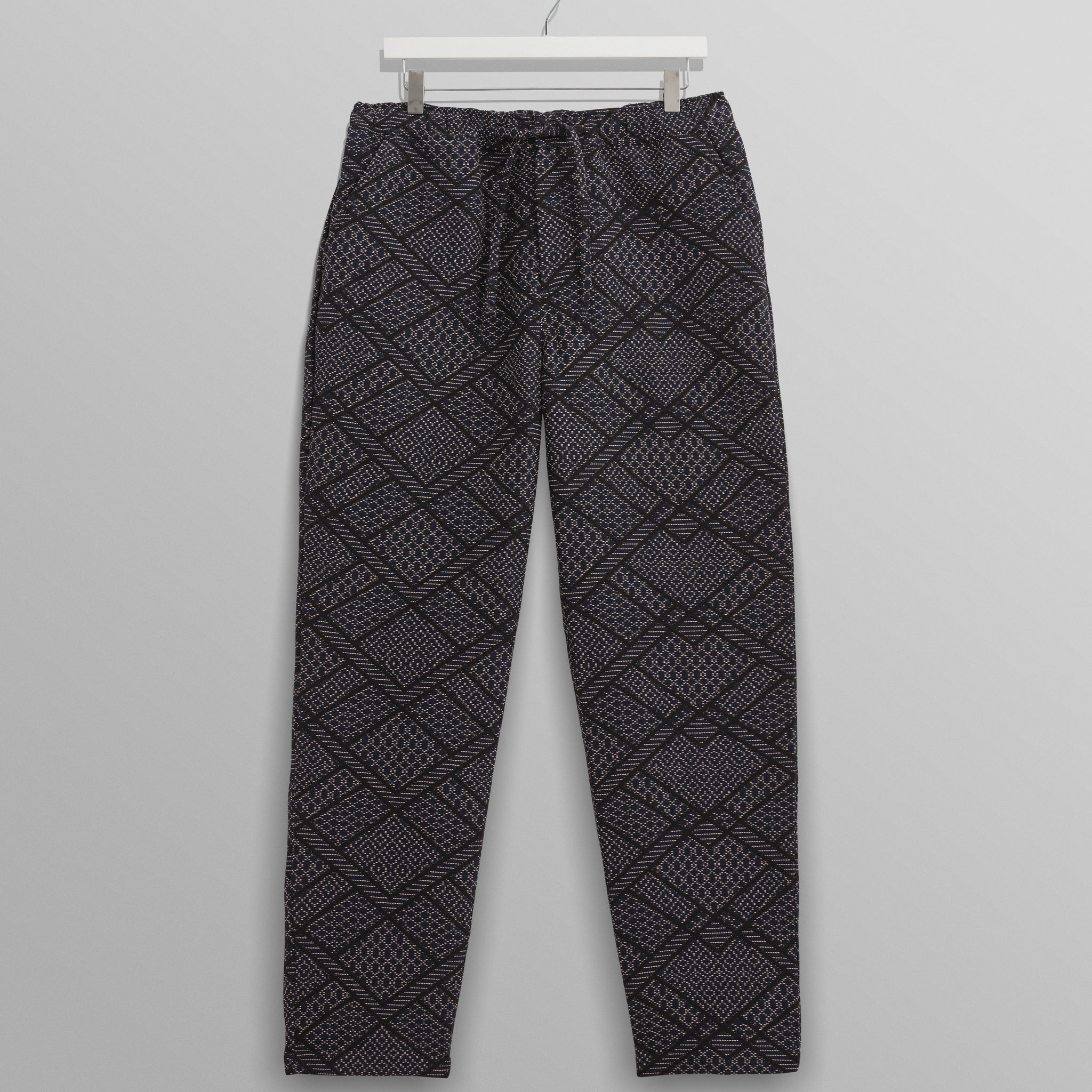 wax london men's Kurt - Navy Diamond Stitch Jacquard Trousers
