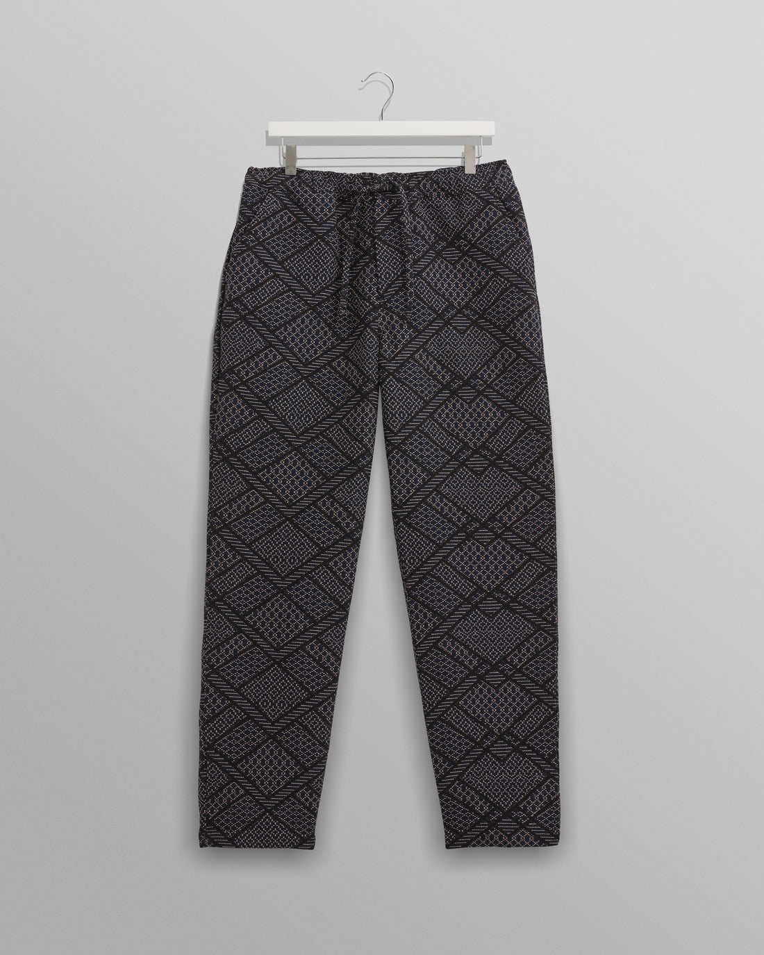 wax london men's Kurt - Navy Diamond Stitch Jacquard Trousers