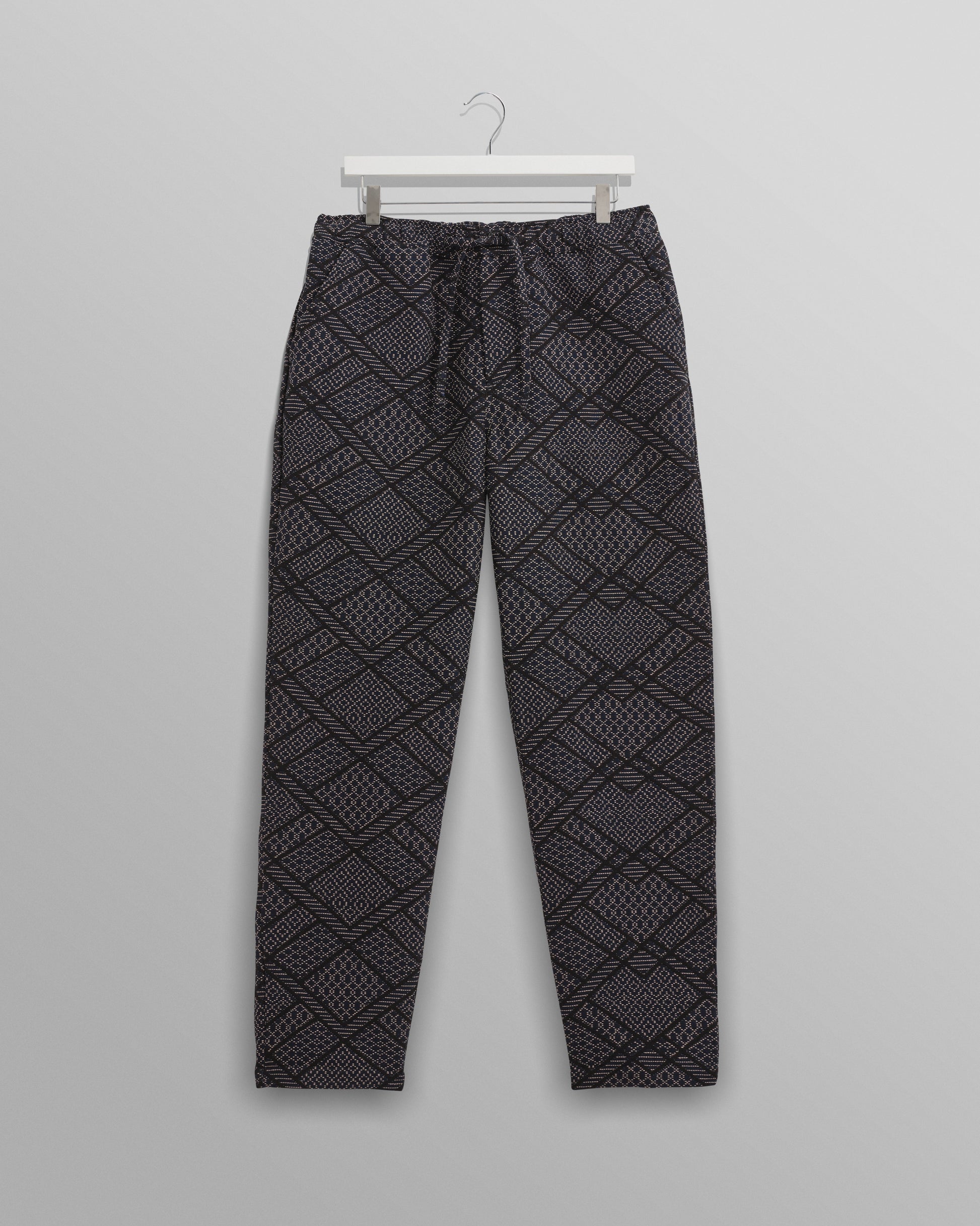 wax london men's Kurt - Navy Diamond Stitch Jacquard Trousers