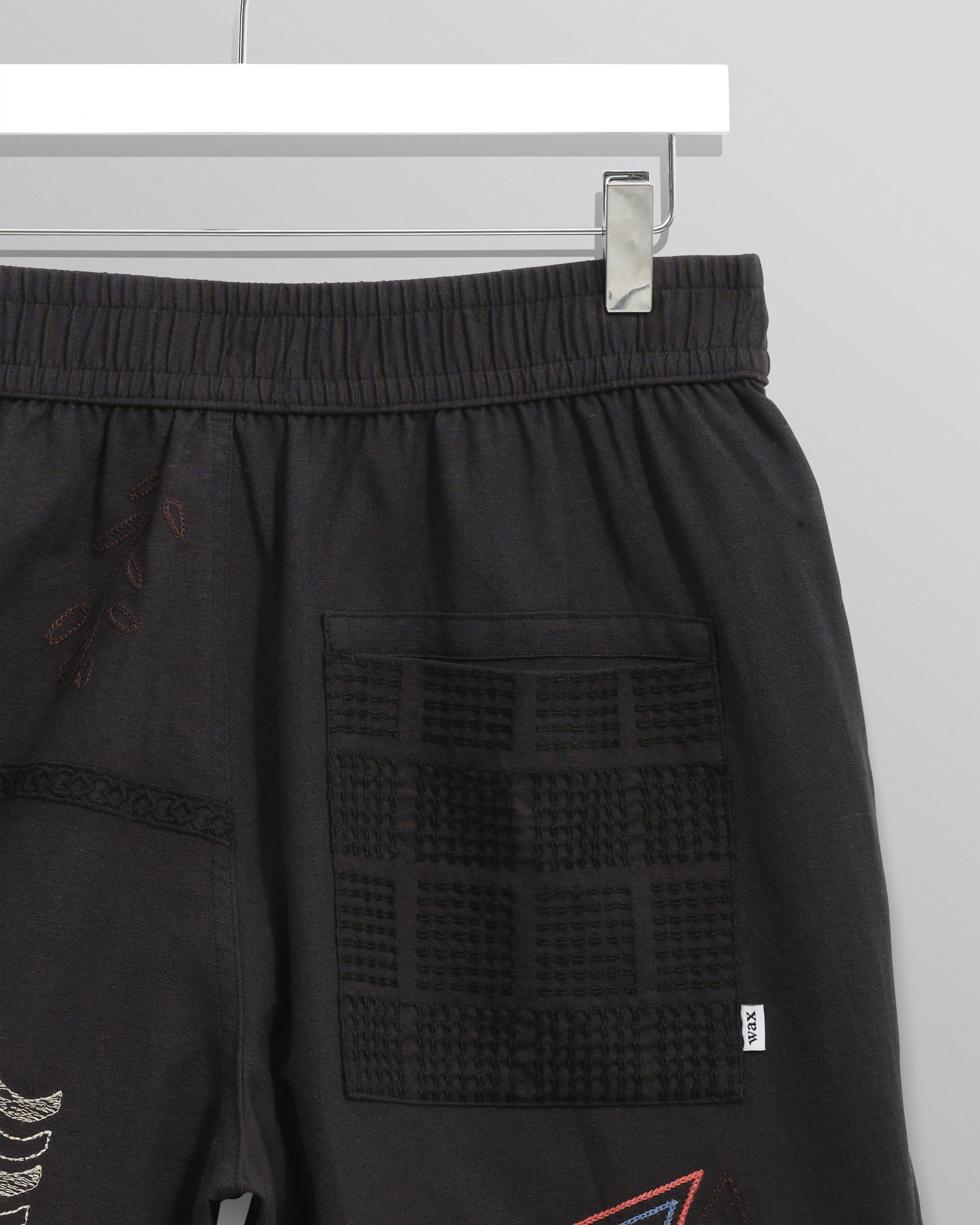 wax london men's Kurt - Navy Doodle Embroidered Shorts