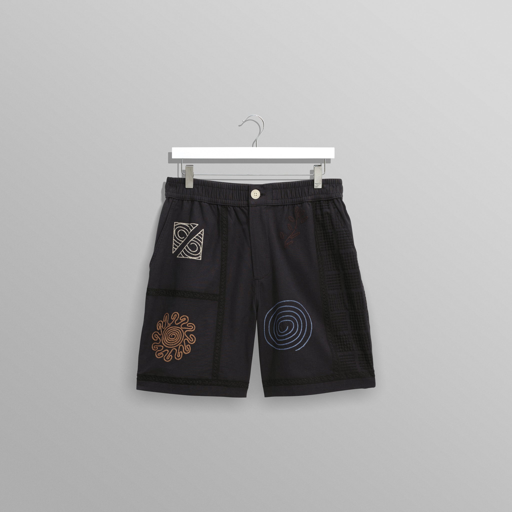 wax london men's Kurt - Navy Doodle Embroidered Shorts