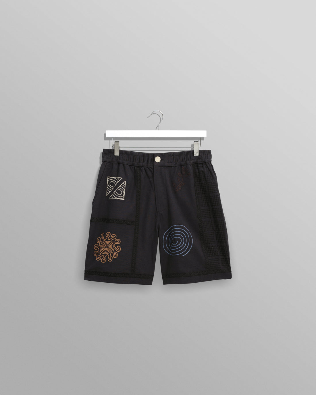 wax london men's Kurt - Navy Doodle Embroidered Shorts