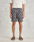 wax london men's Kurt - Navy Flower Stamp Jacquard Shorts