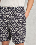 wax london men's Kurt - Navy Flower Stamp Jacquard Shorts