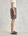 wax london men's Kurt - Navy Flower Stamp Jacquard Shorts