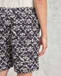 wax london men's Kurt - Navy Flower Stamp Jacquard Shorts