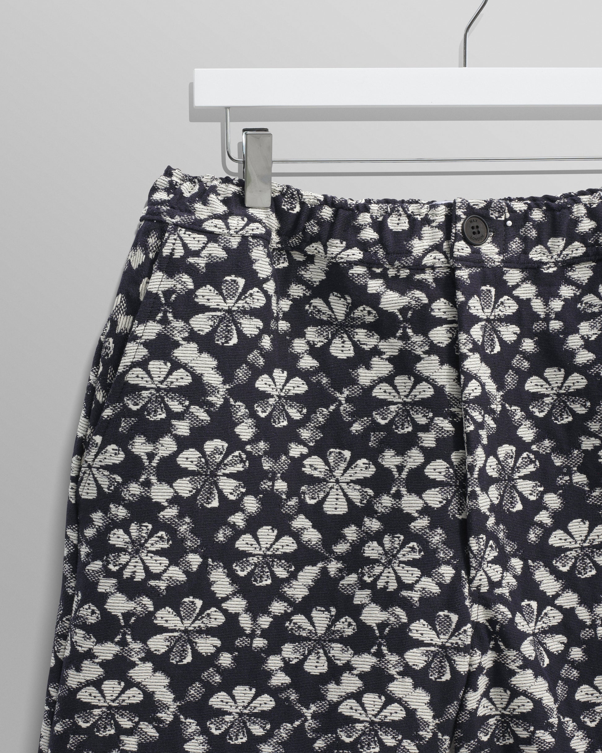 wax london men's Kurt - Navy Flower Stamp Jacquard Shorts