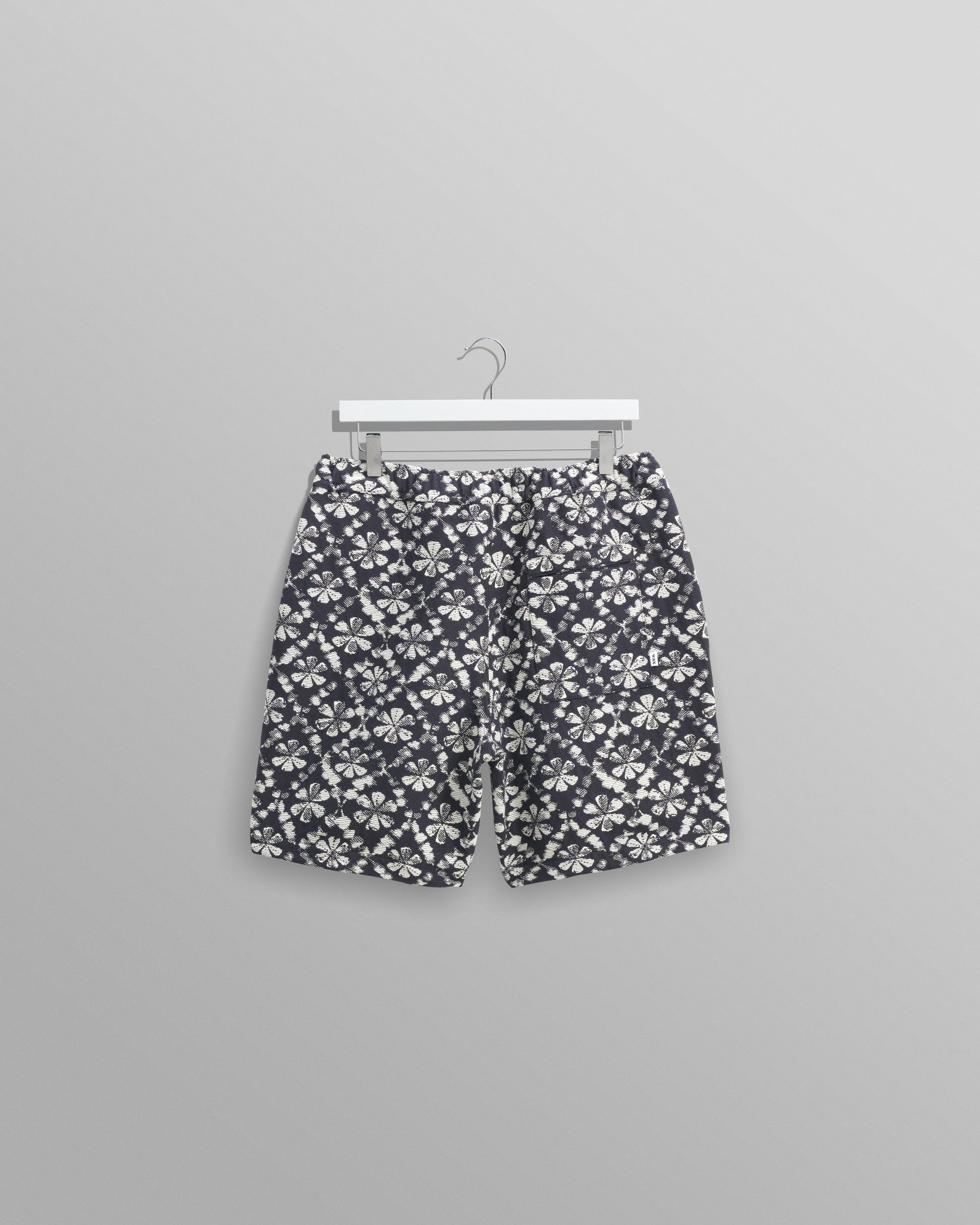 wax london men's Kurt - Navy Flower Stamp Jacquard Shorts