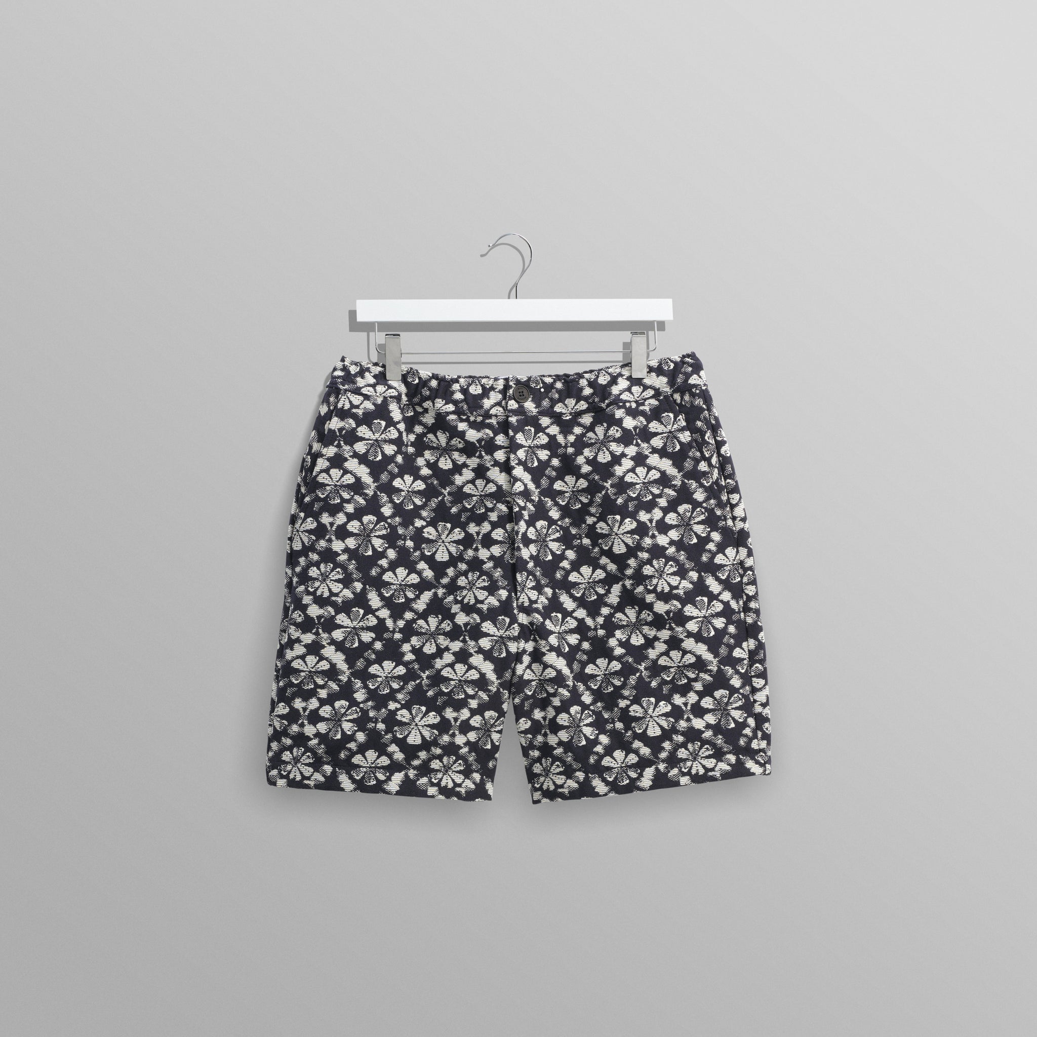 wax london men's Kurt - Navy Flower Stamp Jacquard Shorts