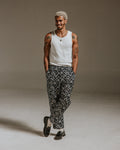 wax london men's Kurt - Navy Flower Stamp Jacquard Trousers