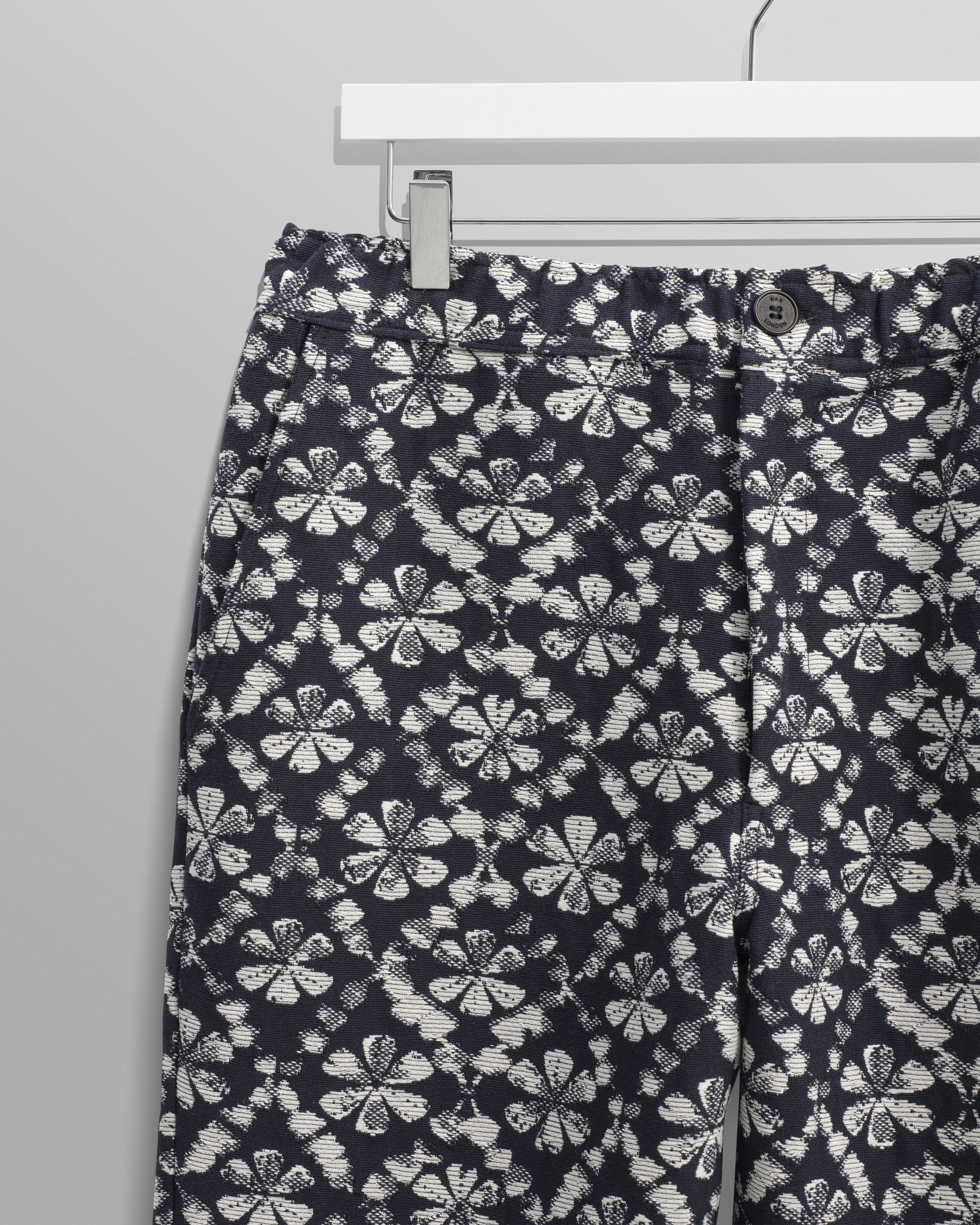 wax london men's Kurt - Navy Flower Stamp Jacquard Trousers