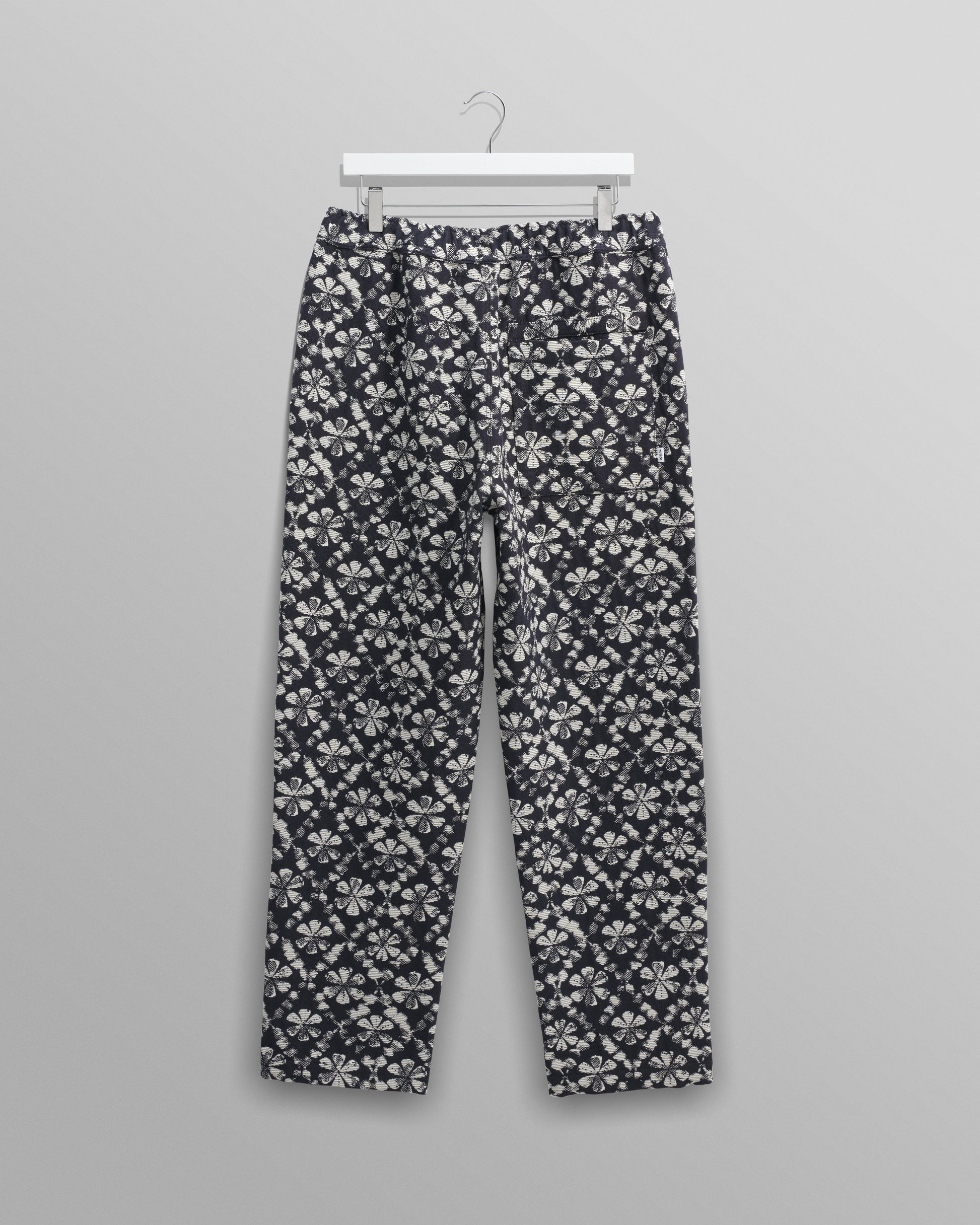 wax london men's Kurt - Navy Flower Stamp Jacquard Trousers
