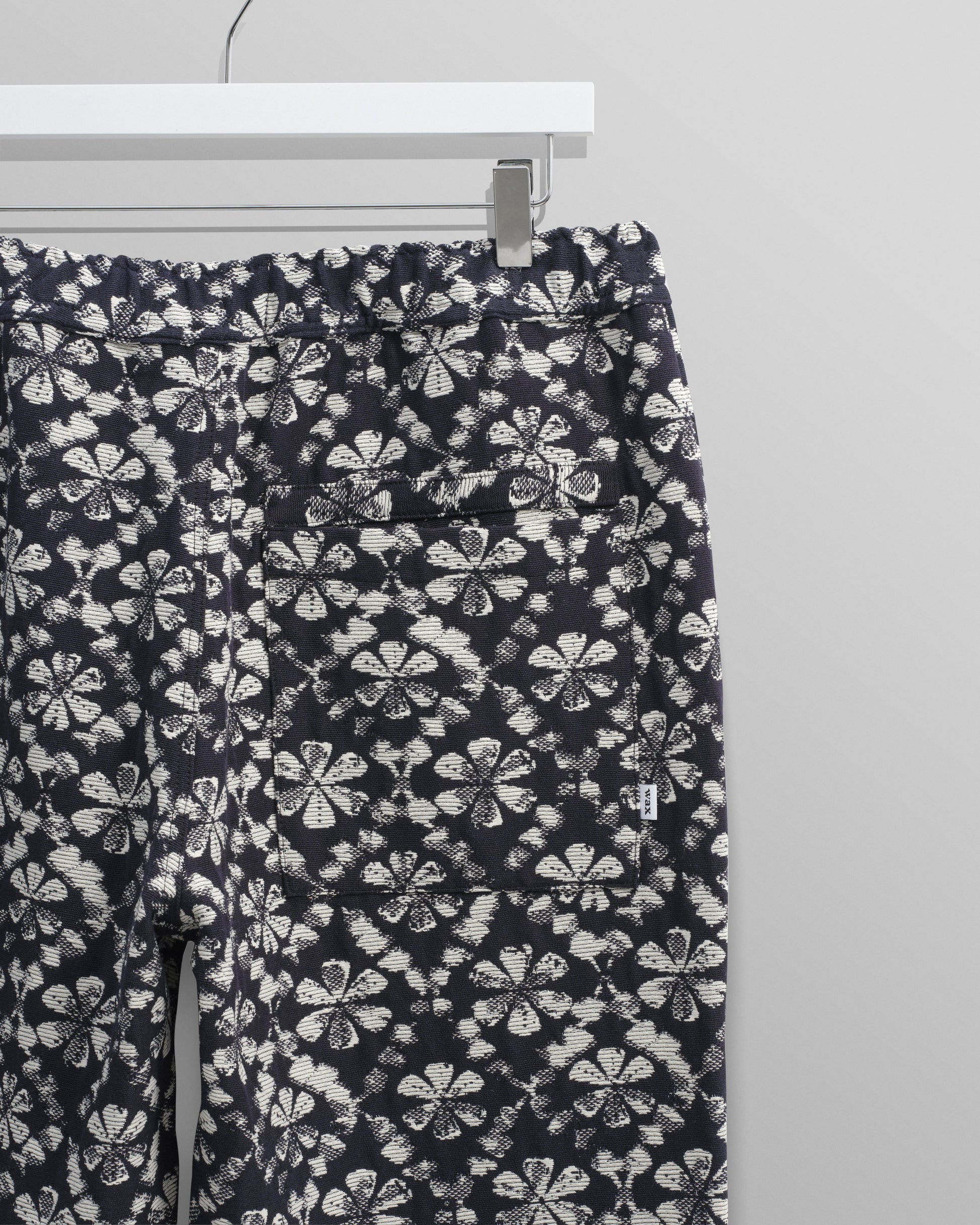 wax london men's Kurt - Navy Flower Stamp Jacquard Trousers