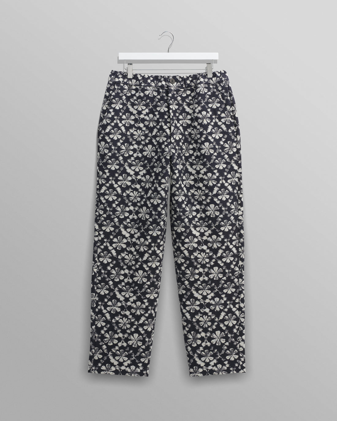 wax london men's Kurt - Navy Flower Stamp Jacquard Trousers