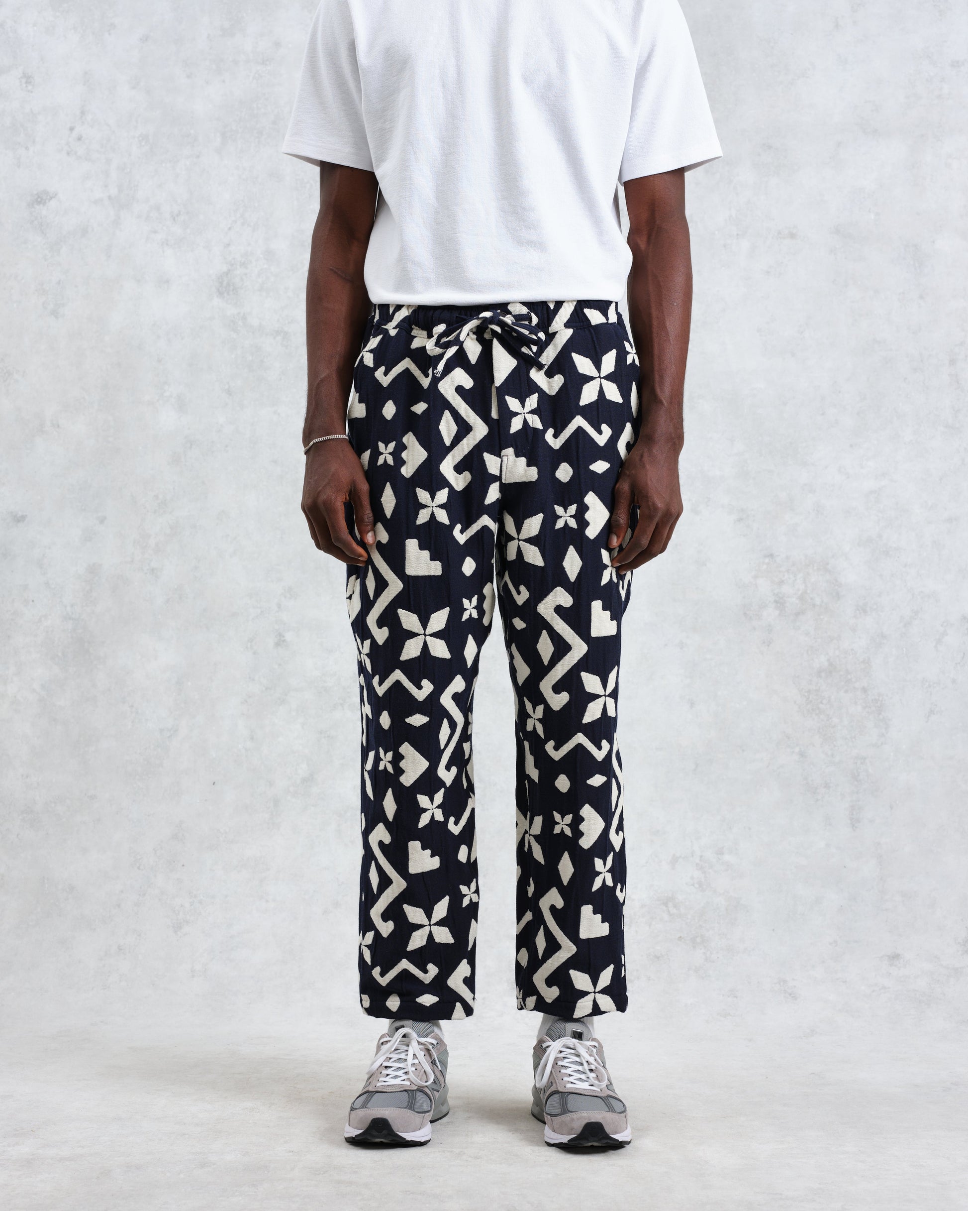 wax london men's Kurt - Navy Geometric Jacquard Trousers