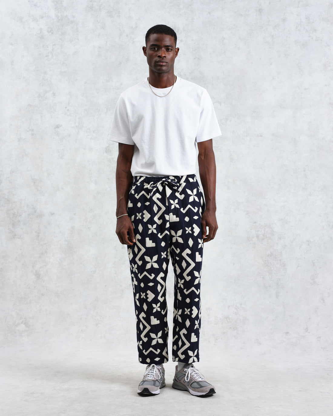 wax london men's Kurt - Navy Geometric Jacquard Trousers