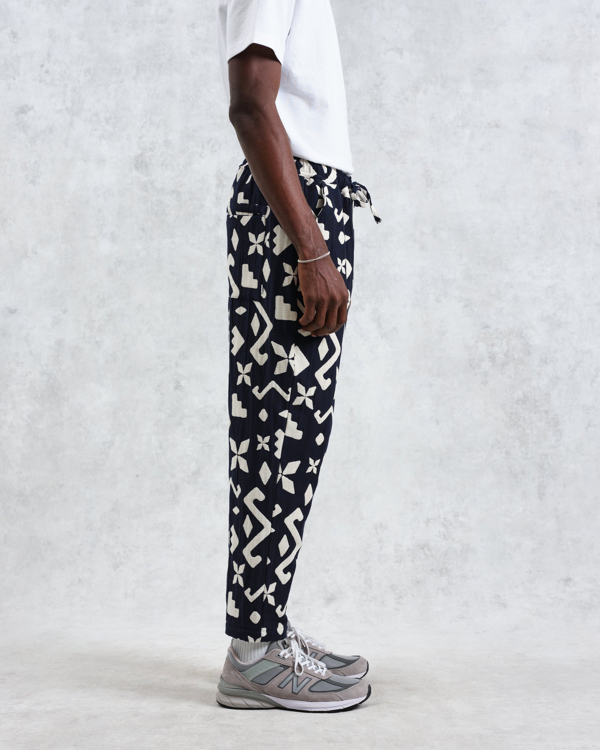 wax london men's Kurt - Navy Geometric Jacquard Trousers