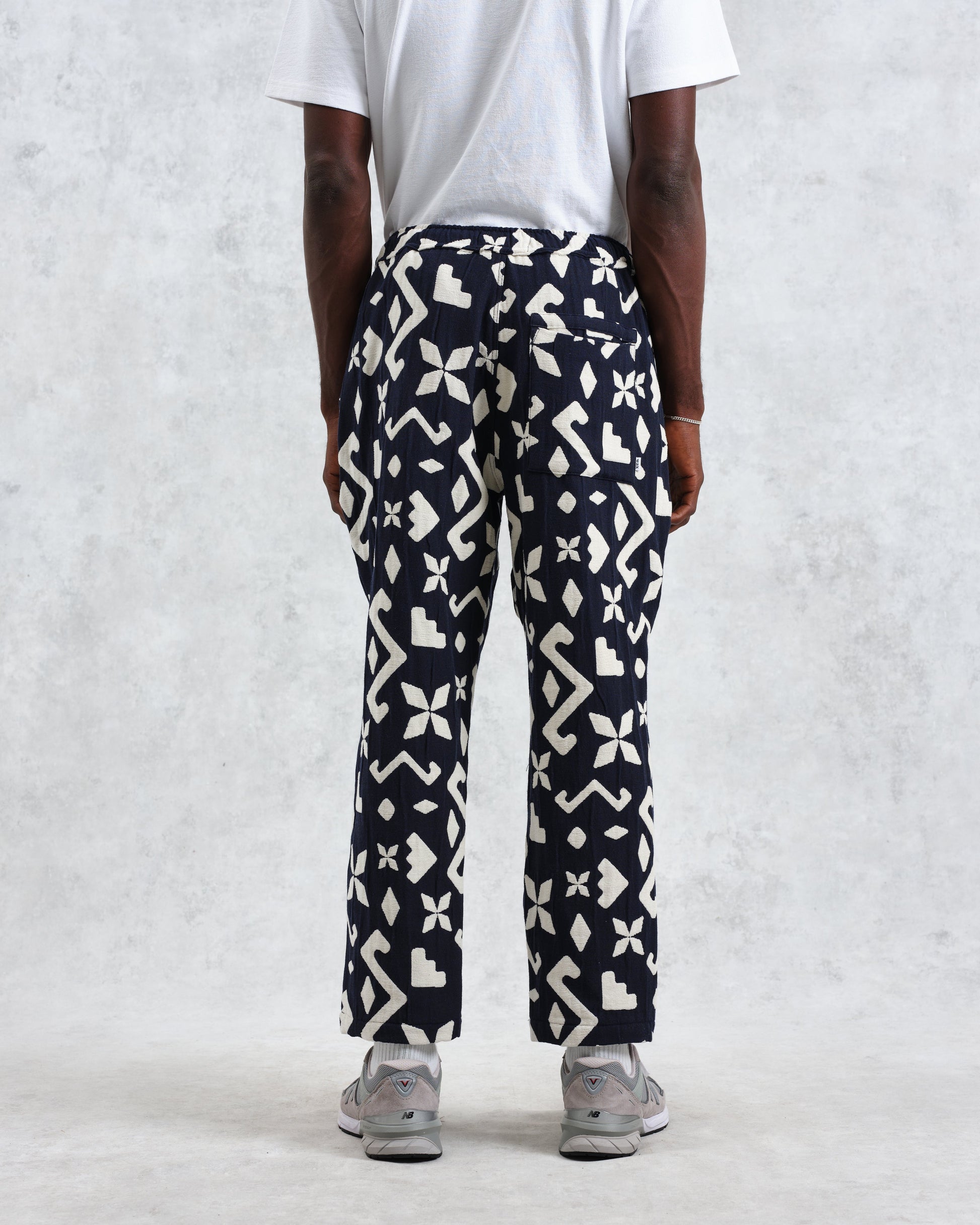 wax london men's Kurt - Navy Geometric Jacquard Trousers