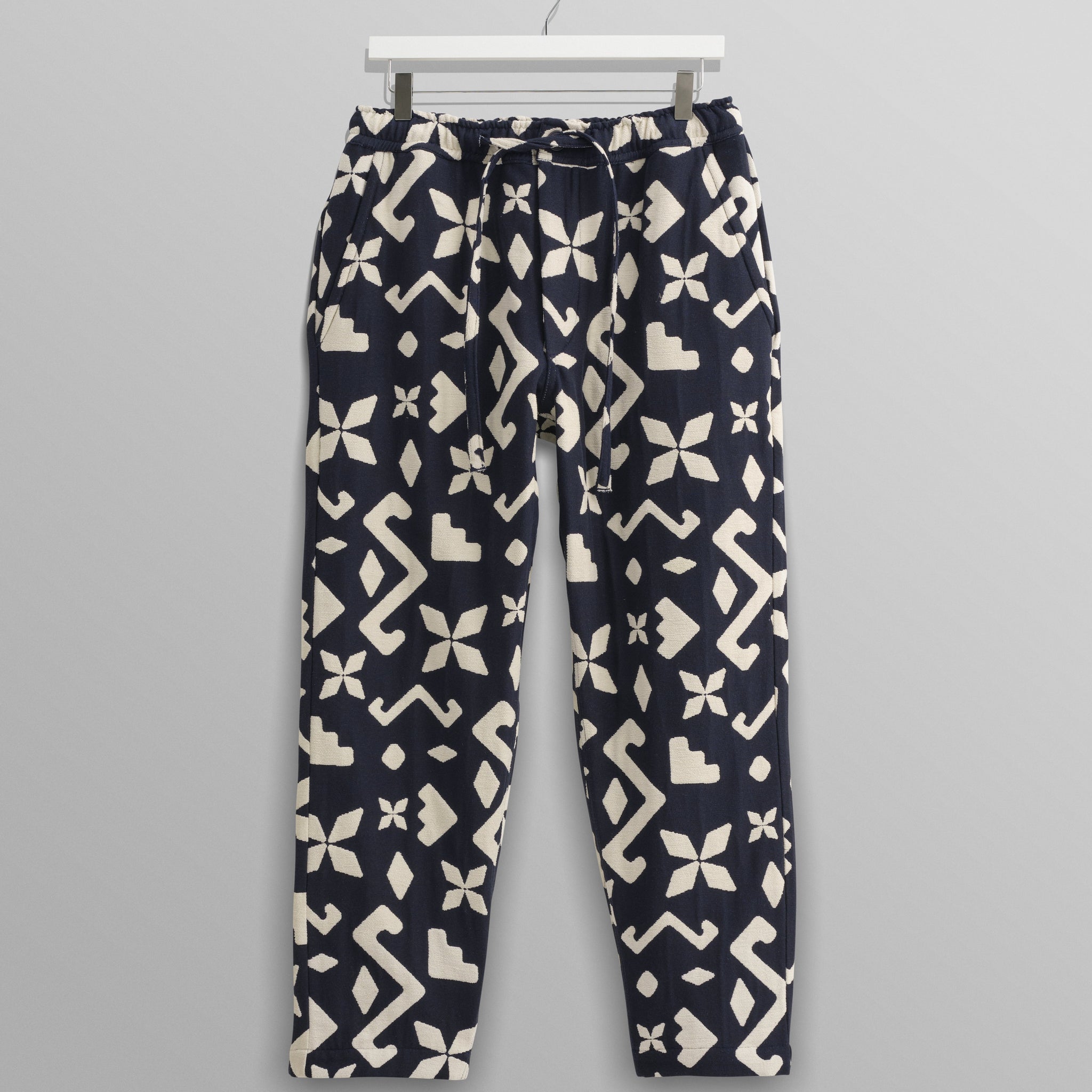 wax london men's Kurt - Navy Geometric Jacquard Trousers
