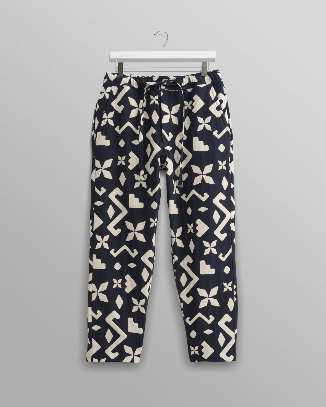 wax london men's Kurt - Navy Geometric Jacquard Trousers