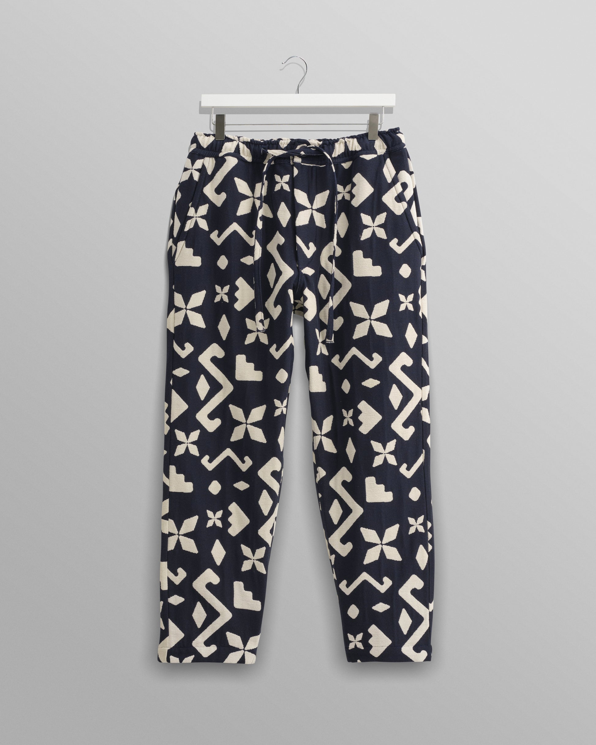 wax london men's Kurt - Navy Geometric Jacquard Trousers