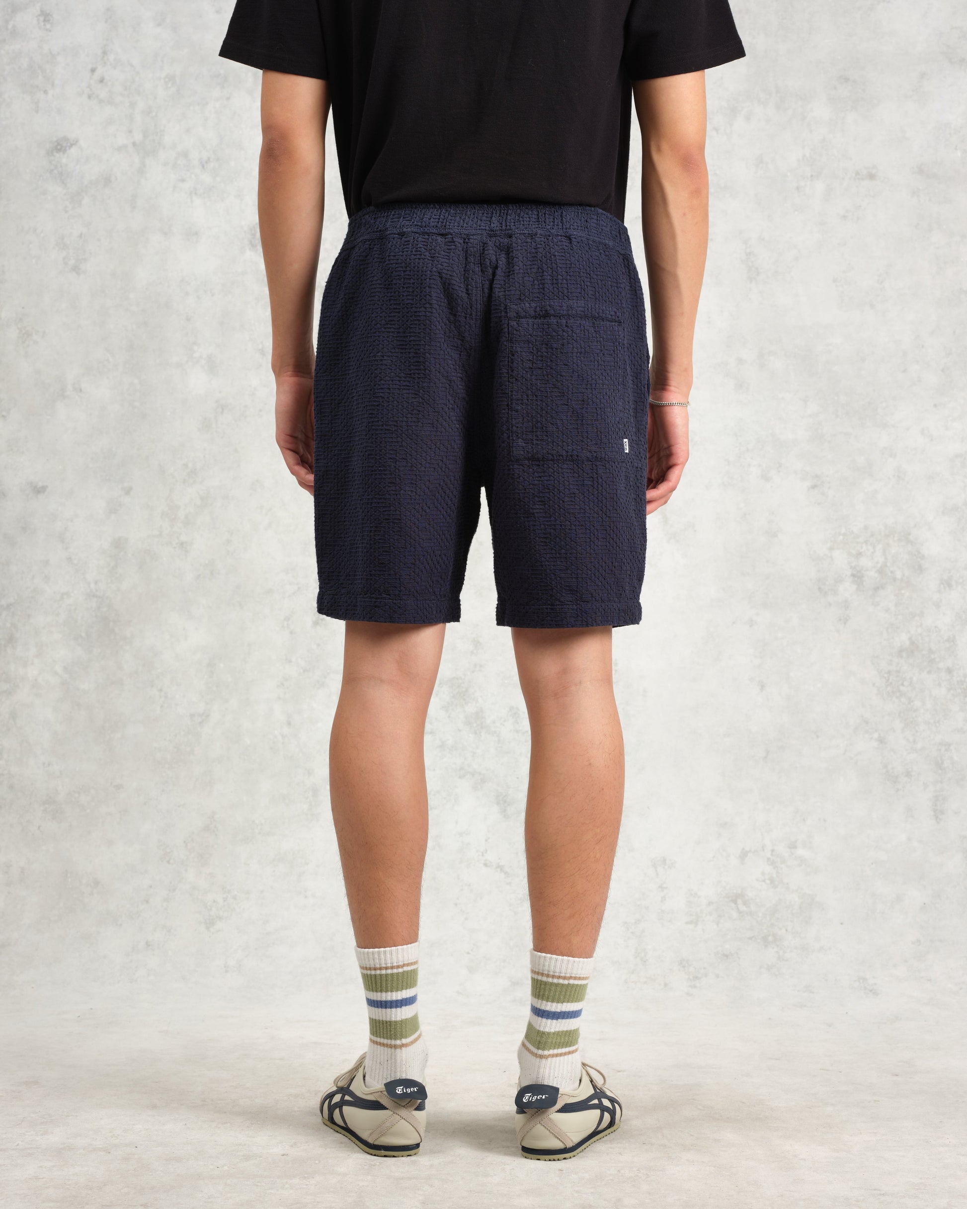 wax london men's Kurt - Navy Honeycomb Cotton Shorts