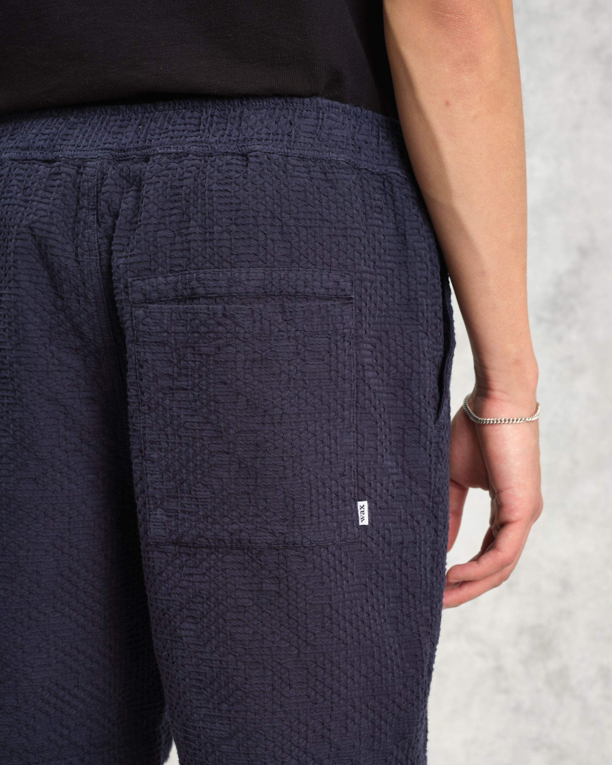 wax london men's Kurt - Navy Honeycomb Cotton Shorts