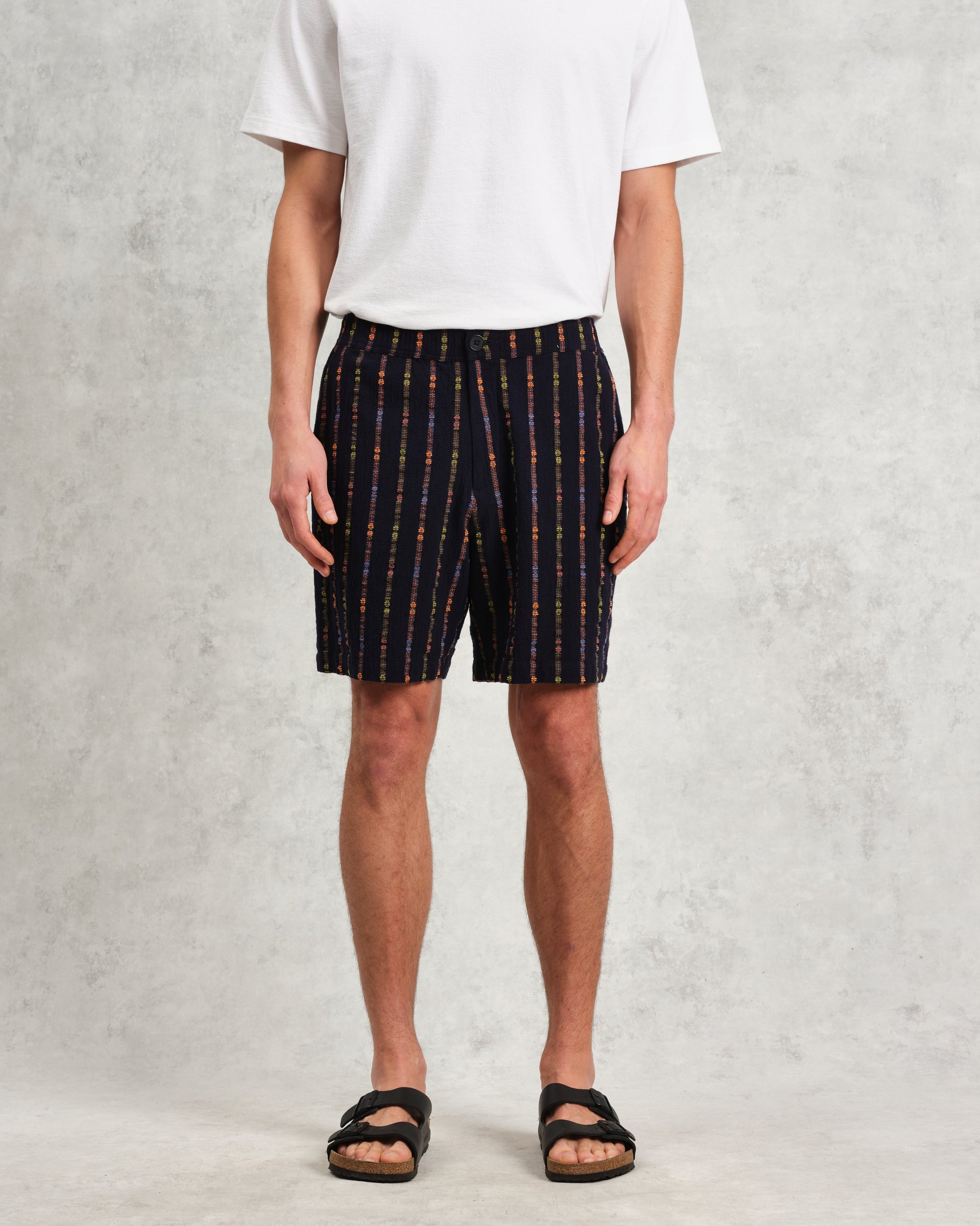 wax london men's Kurt - Navy Stripe Shorts