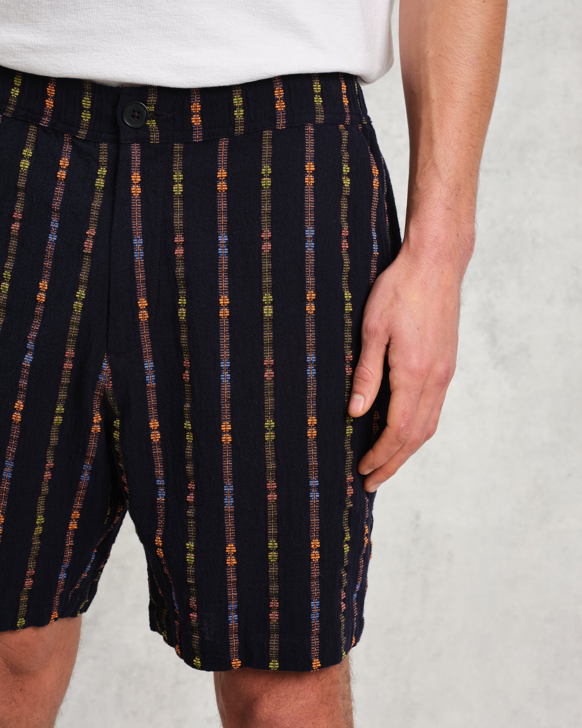 wax london men's Kurt - Navy Stripe Shorts