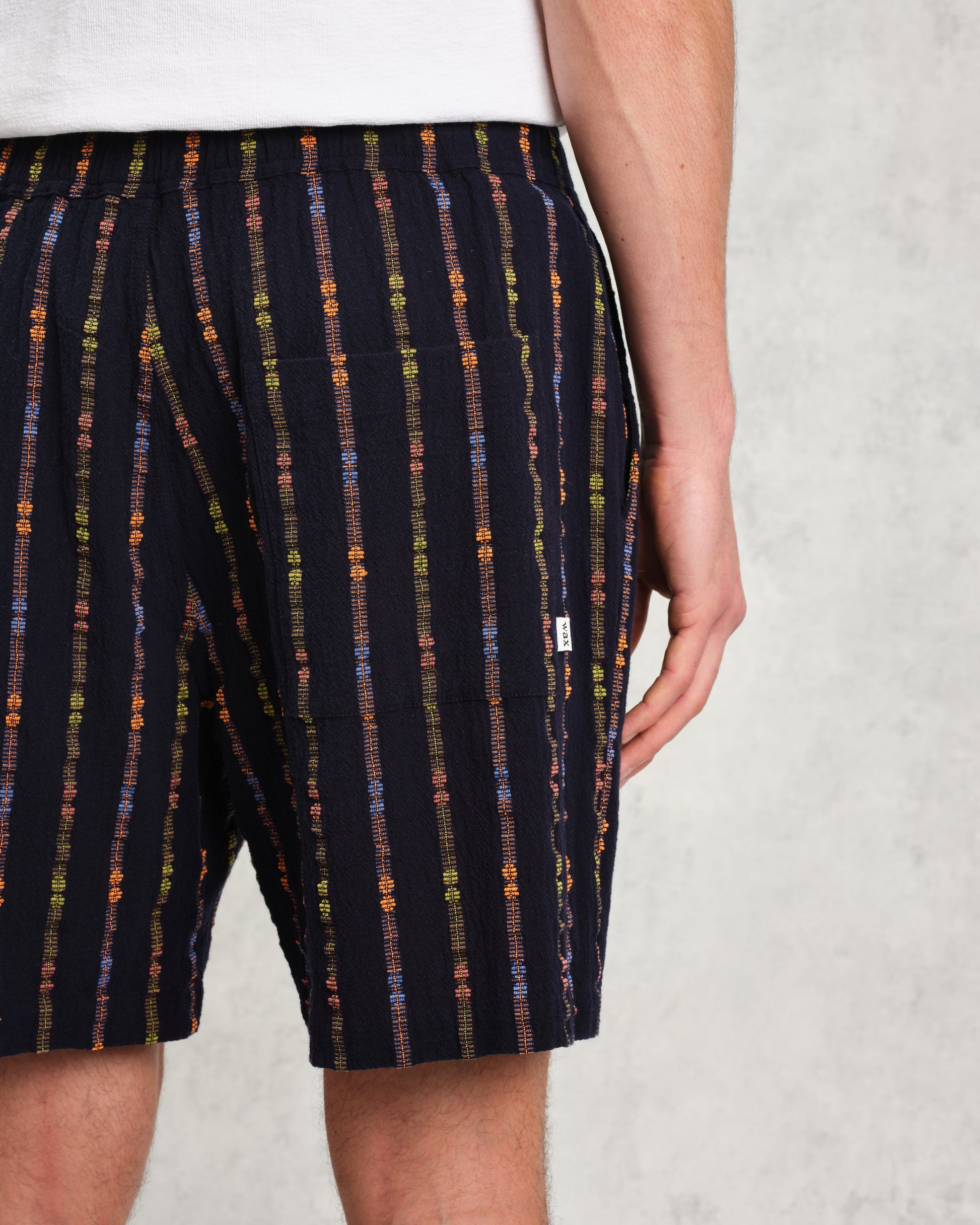 wax london men's Kurt - Navy Stripe Shorts