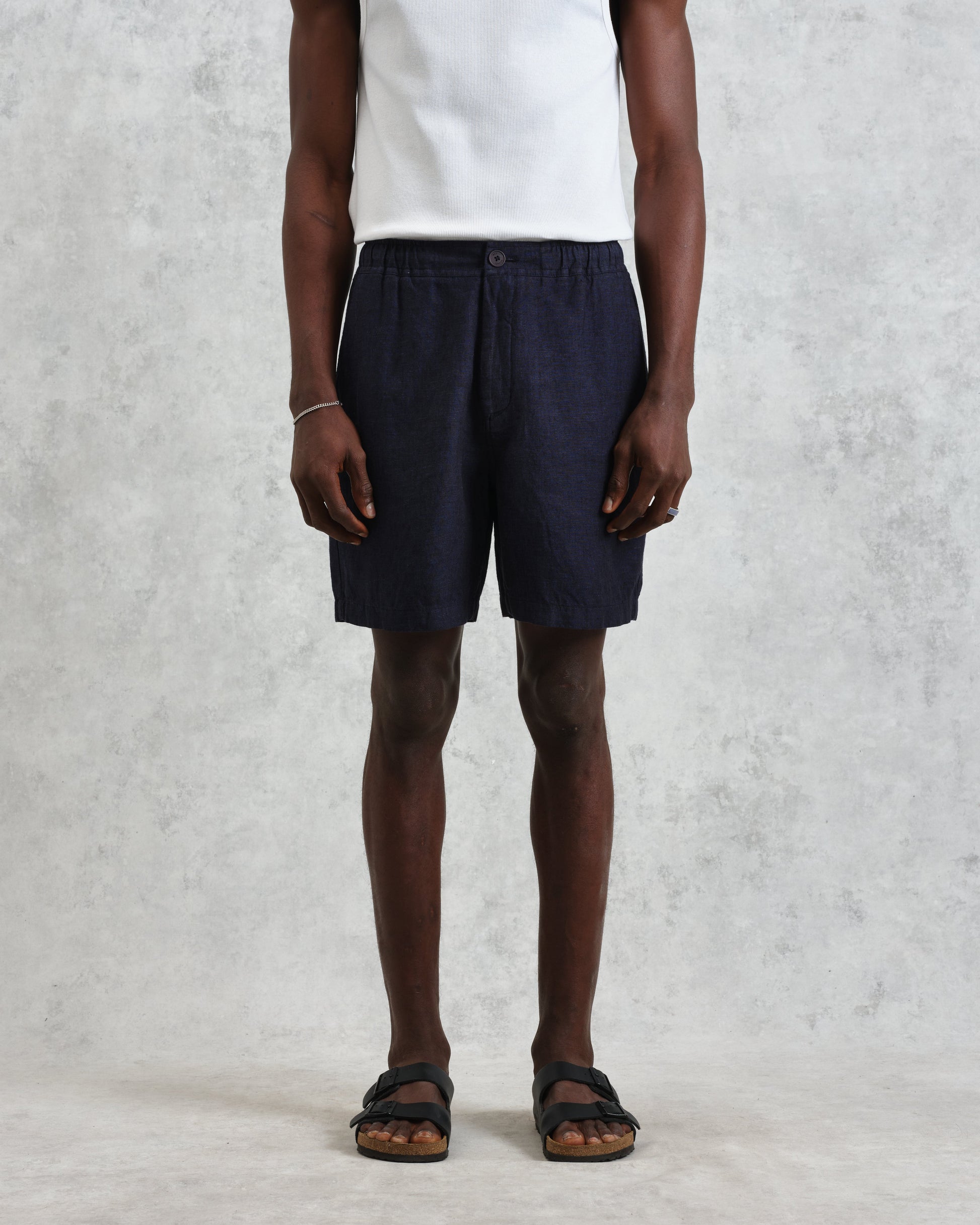 wax london men's Kurt - Navy Two-Tone Linen Shorts