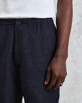 wax london men's Kurt - Navy Two-Tone Linen Shorts