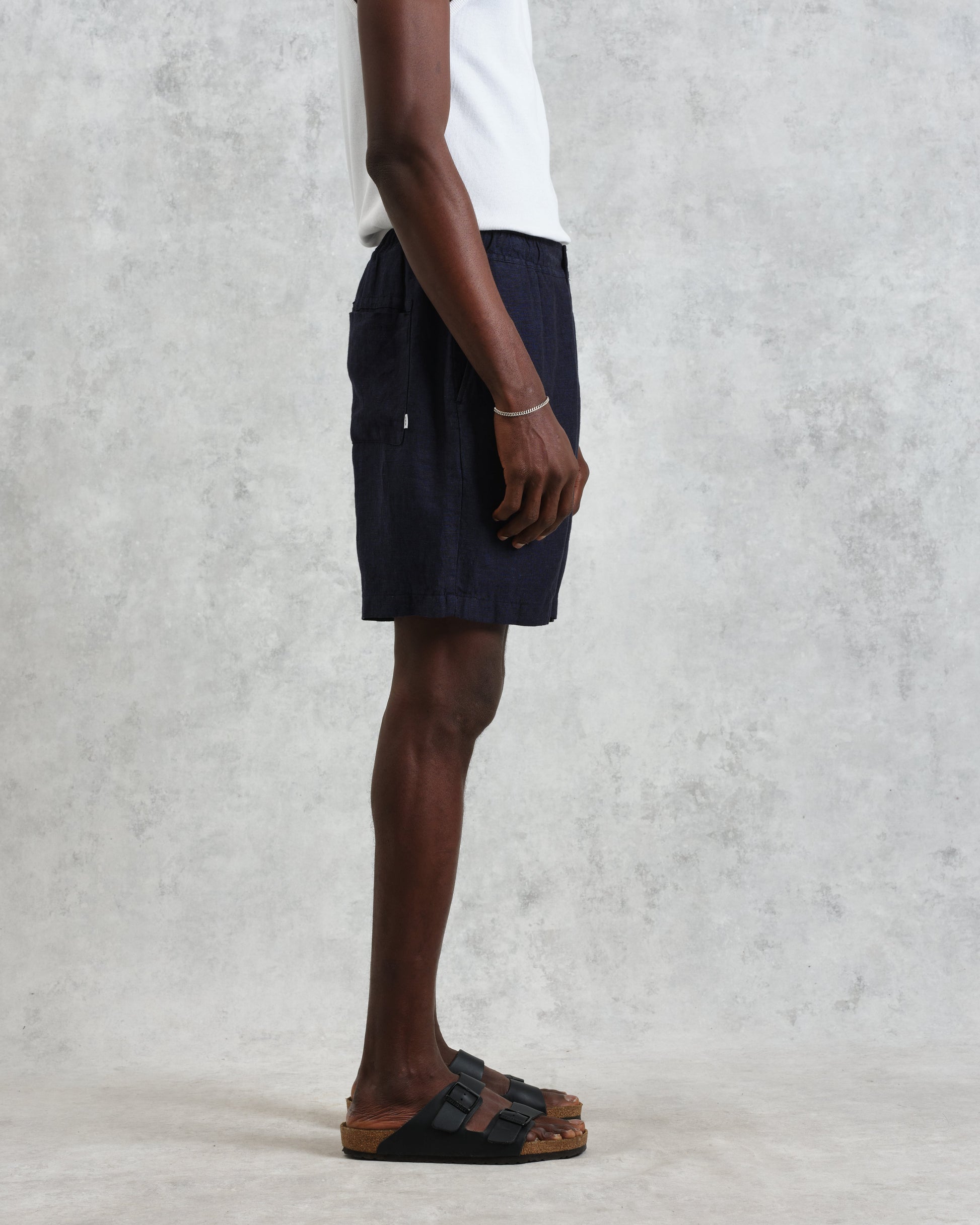 wax london men's Kurt - Navy Two-Tone Linen Shorts