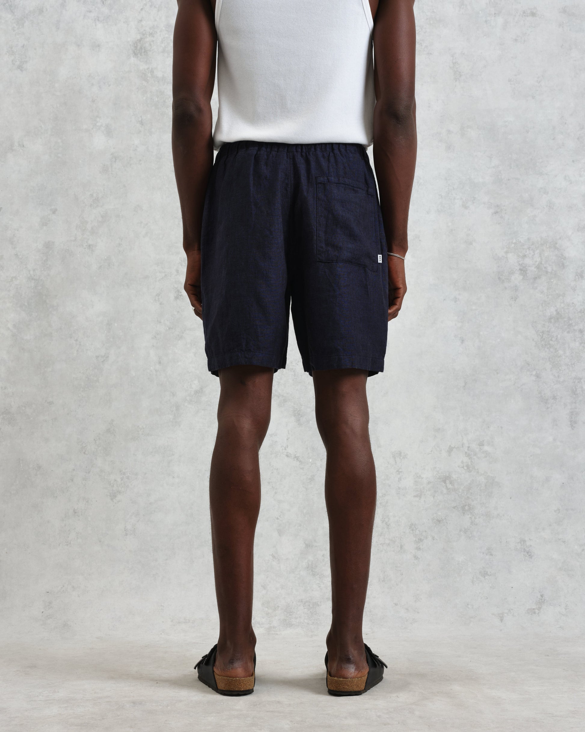 wax london men's Kurt - Navy Two-Tone Linen Shorts