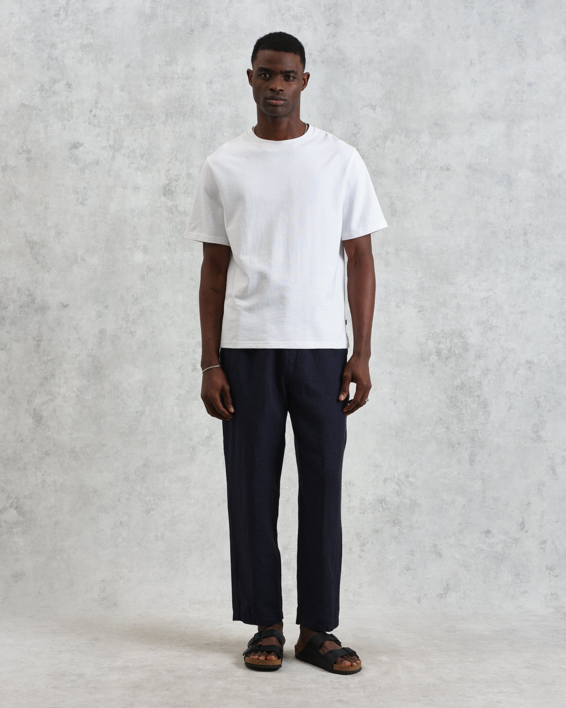 wax london men's Kurt - Navy Two-Tone Linen Trousers