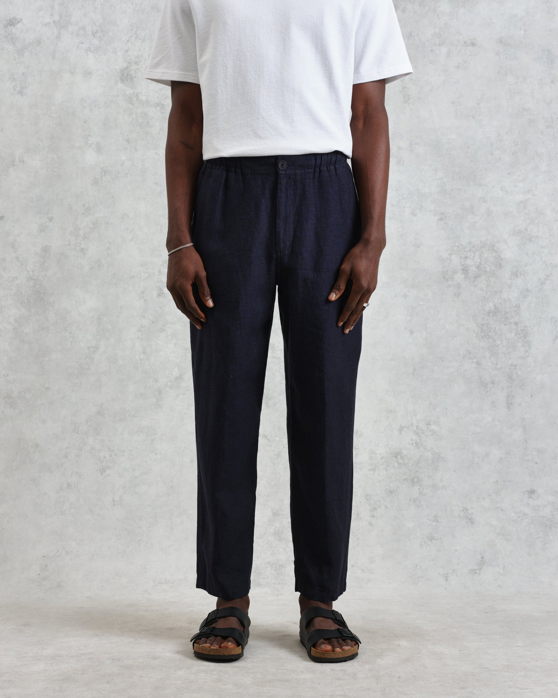 wax london men's Kurt - Navy Two-Tone Linen Trousers