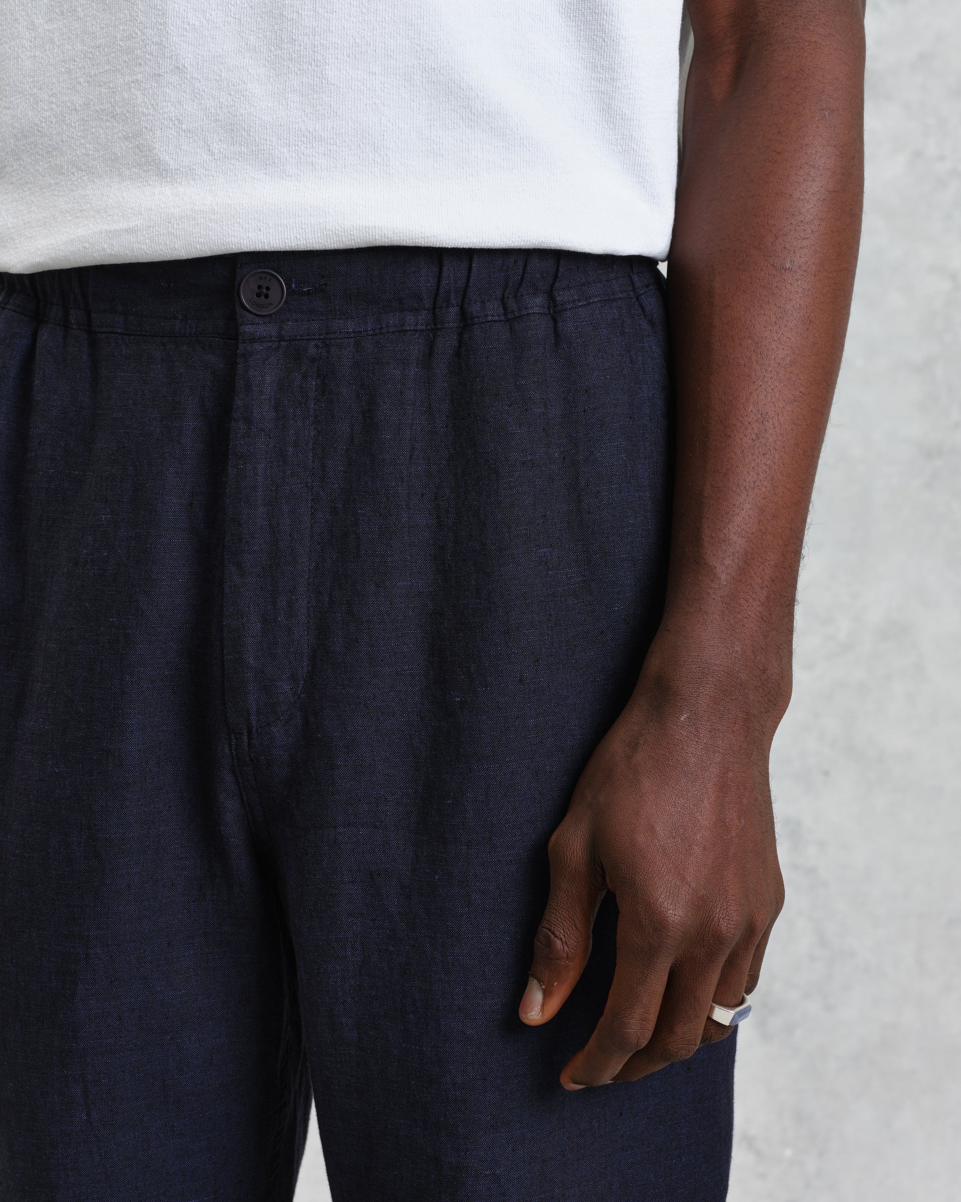 wax london men's Kurt - Navy Two-Tone Linen Trousers