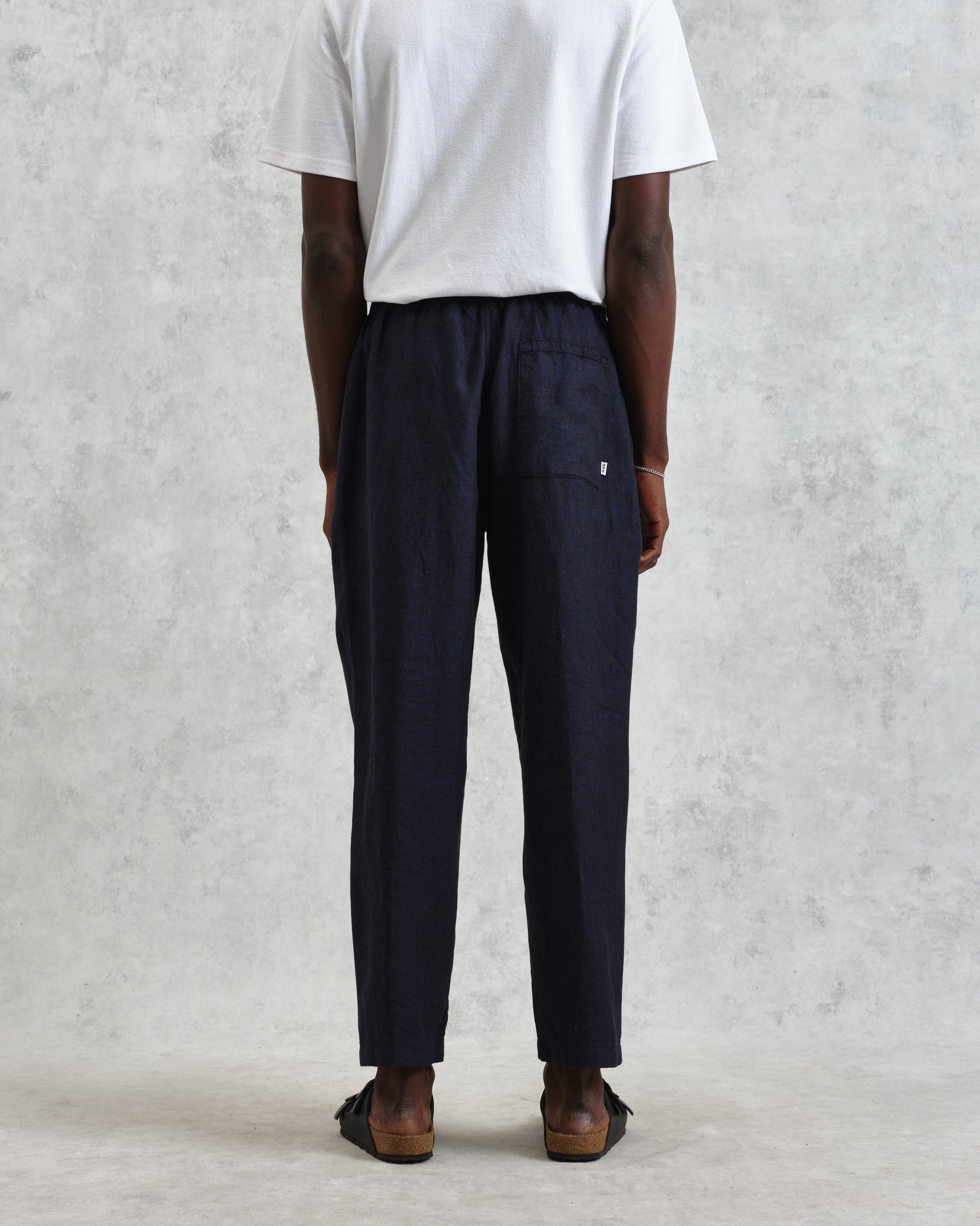 wax london men's Kurt - Navy Two-Tone Linen Trousers