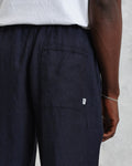 wax london men's Kurt - Navy Two-Tone Linen Trousers