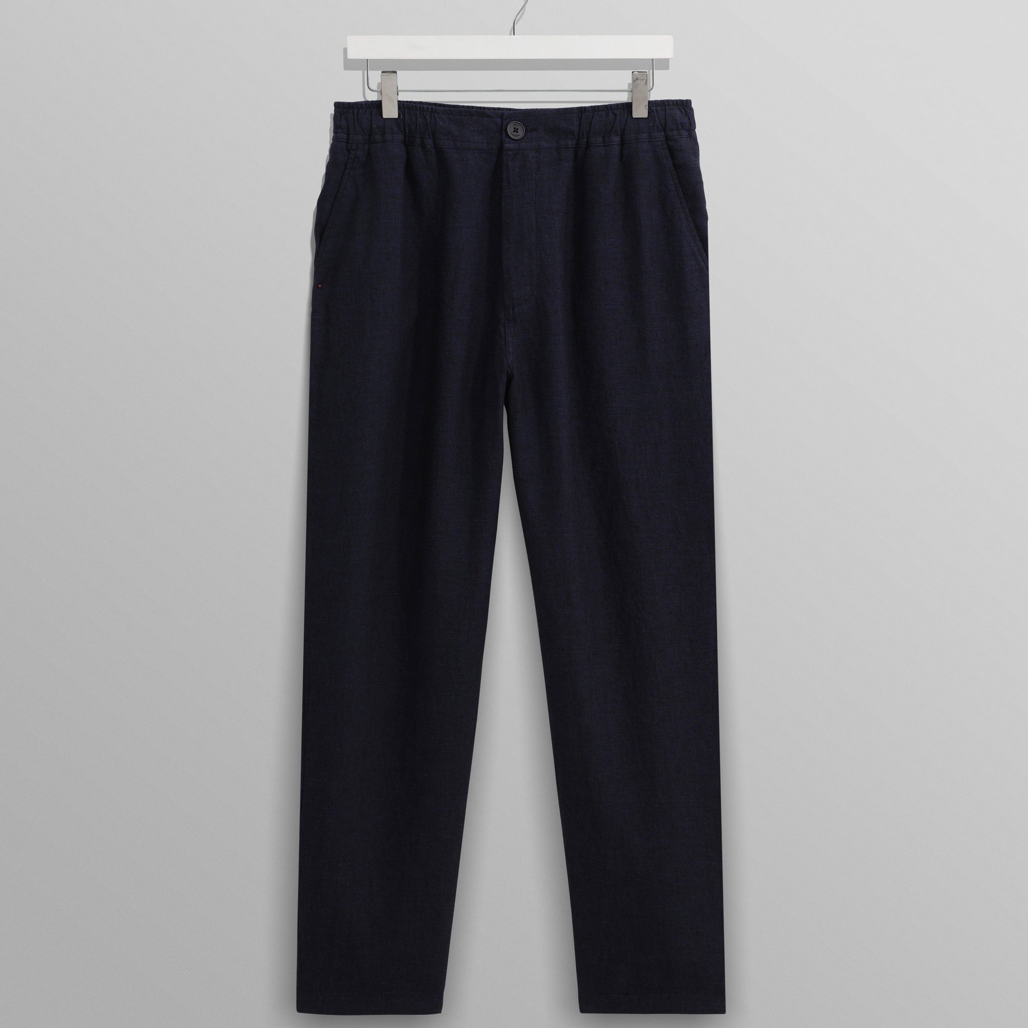 wax london men's Kurt - Navy Two-Tone Linen Trousers