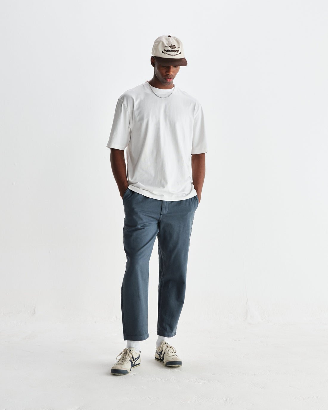 wax london men's Kurt - Petrol Blue Organic Cotton Trousers